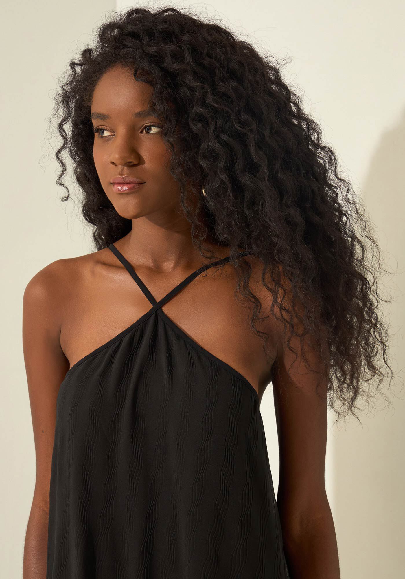 Vestido Longo De Al&ccedil;as Em Chiffon, PRETO, large.