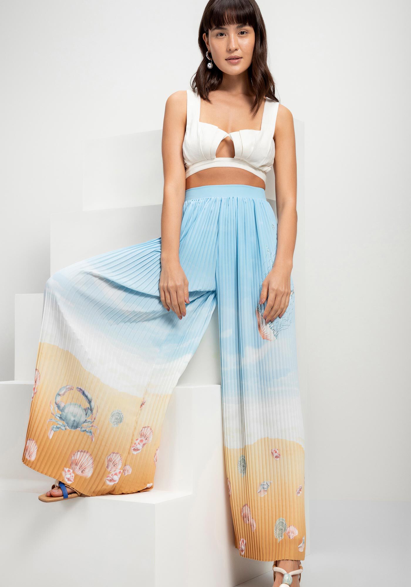 Cal&ccedil;a Pantalona Plissada com Cintura Alta, MILLOR, large.