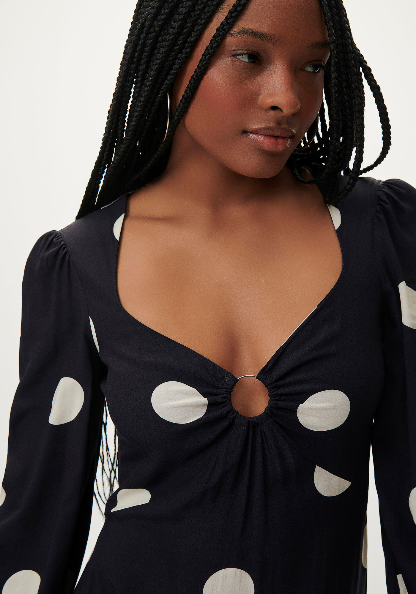 Vestido Manga Longa Estampado com Detalhe Busto, , large.