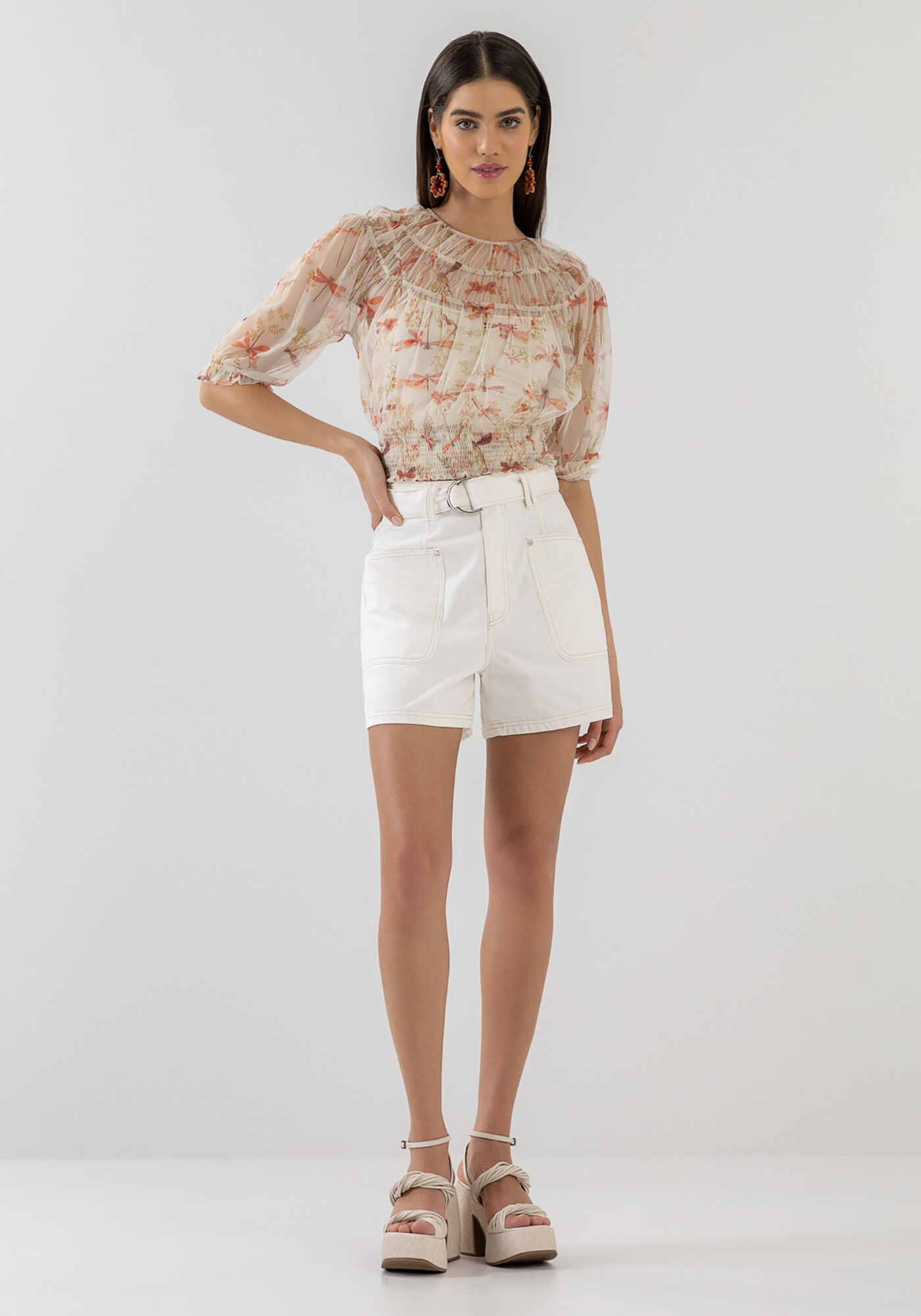 Blusa Franzida em Tule Estampado com Top, LIBELULAS, large.