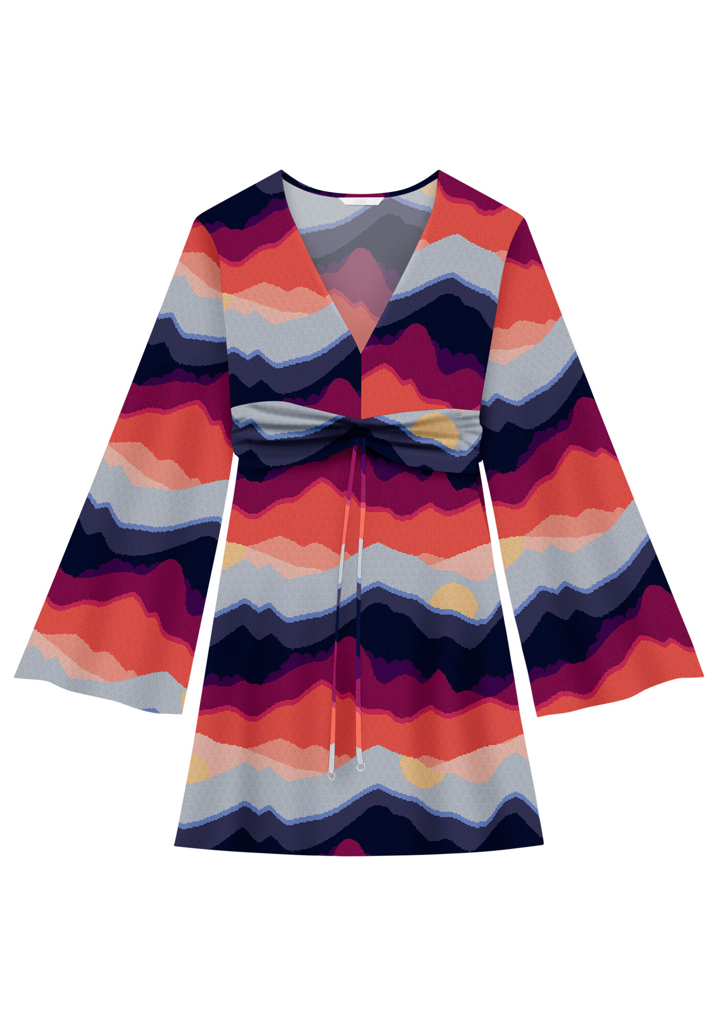 Vestido Manga M&aacute;xi e Recorte Cintura, ENTARDECER, large.