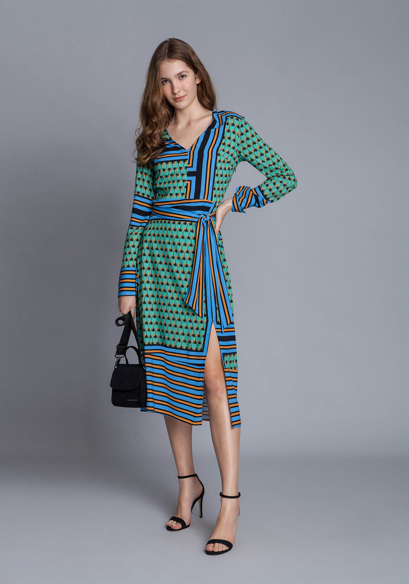 Vestido Manga Longa M&iacute;di Estampa, , large.