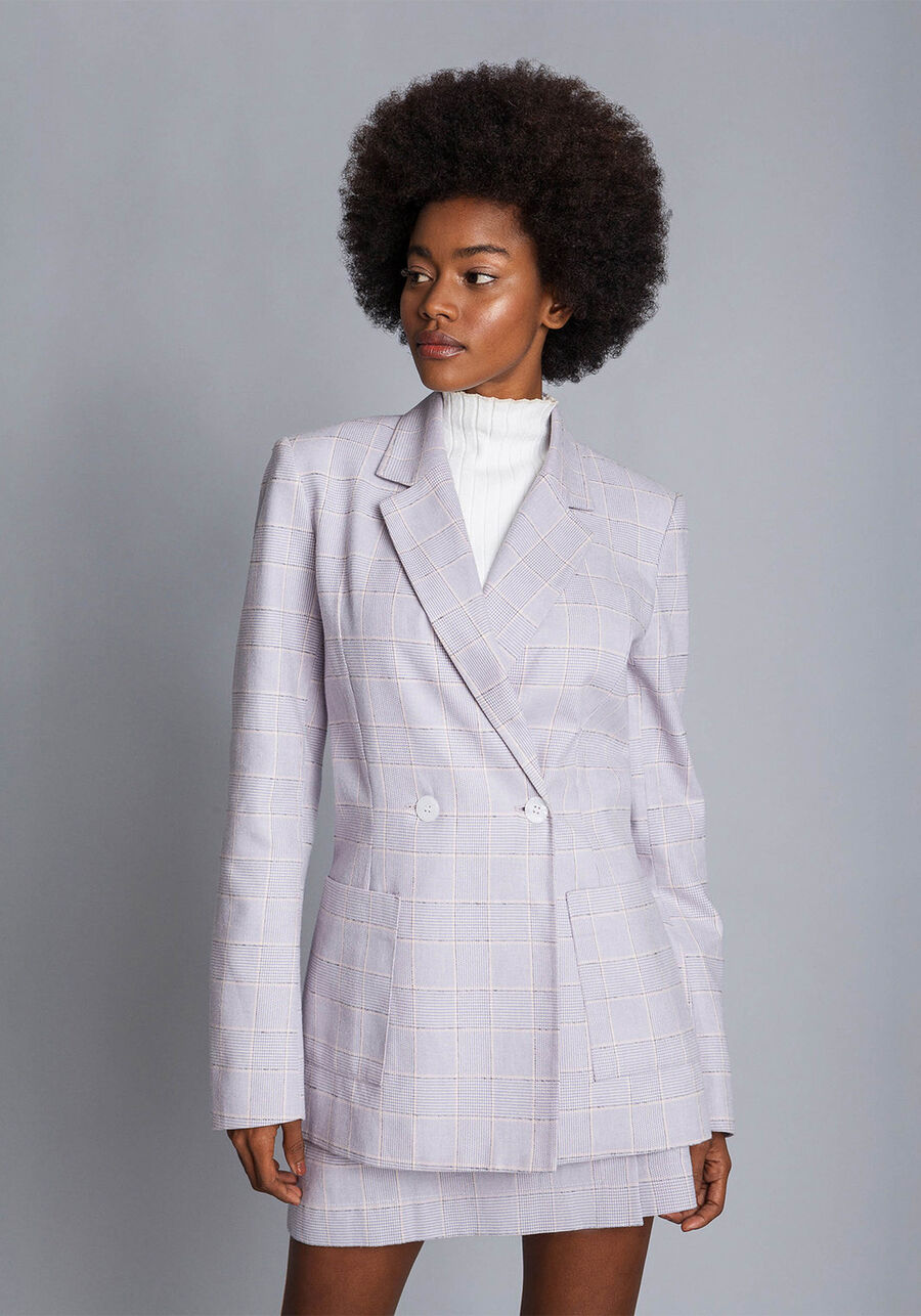 Blazer Manga Longa Xadrez, BEGE. Blazer Manga Longa Xadrez, BEGE, large.