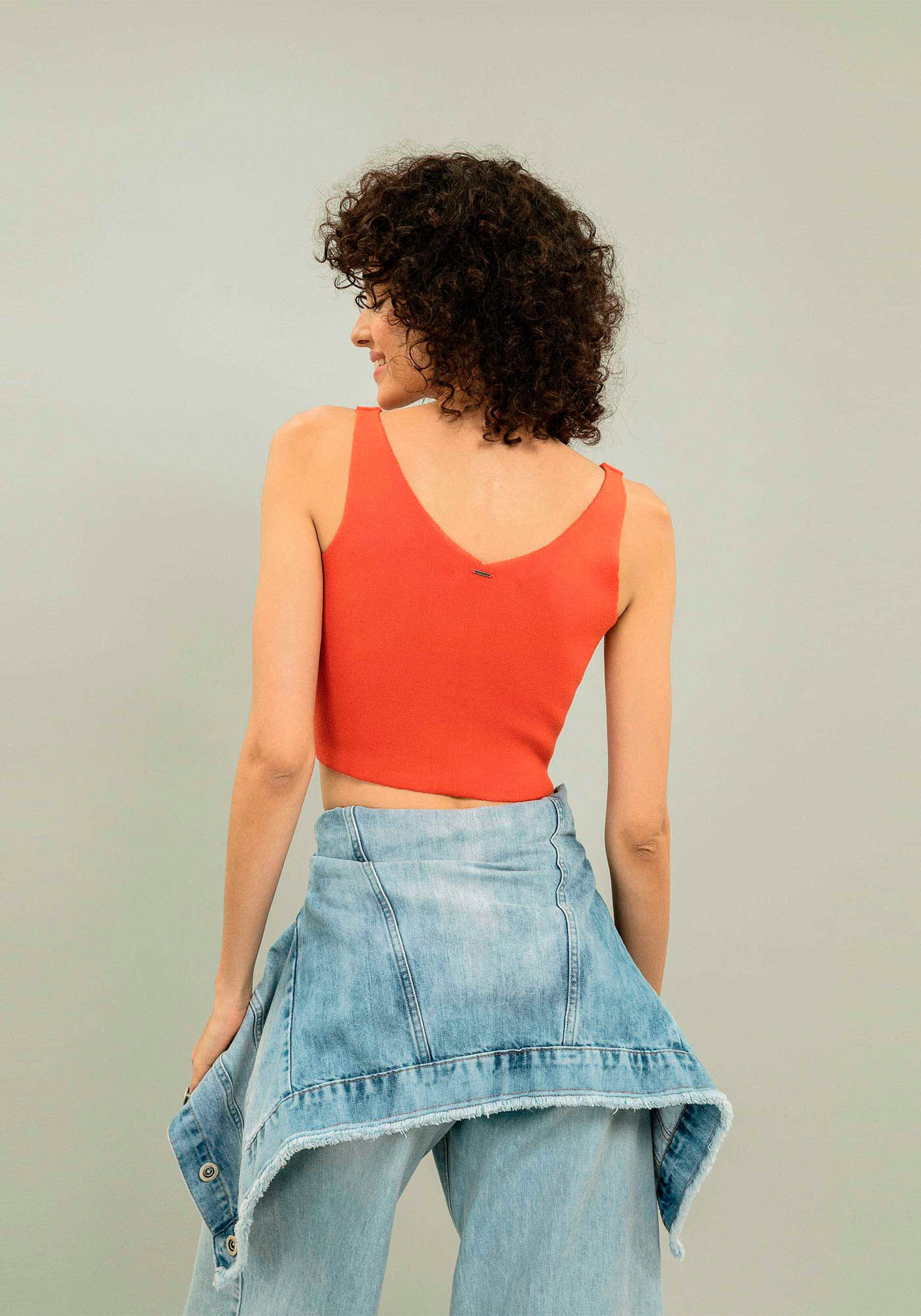 Blusa com Al&ccedil;as Decote V Tric&ocirc;, LARANJA, large.