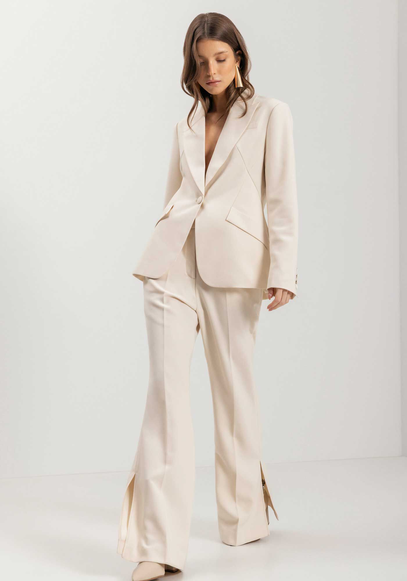 Blazer De Mangas Longas Com Lapelas E Bot&atilde;o, BEGE ALHAMBRA, large.