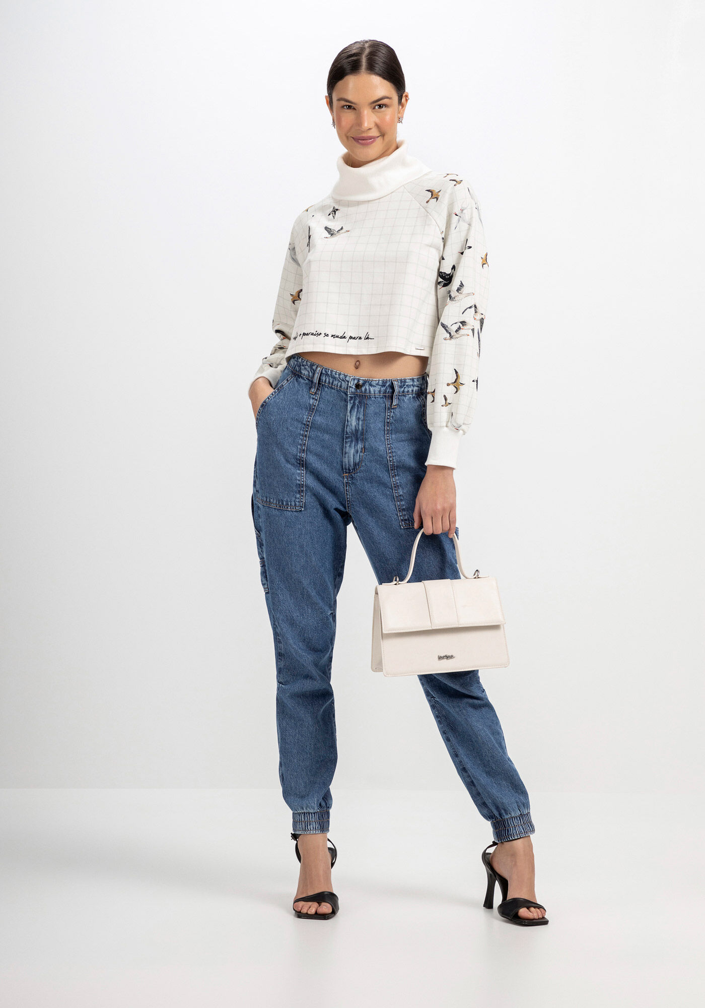 Cal&ccedil;a Jeans Jogging Cargo com Cintura Super Alta, , large.