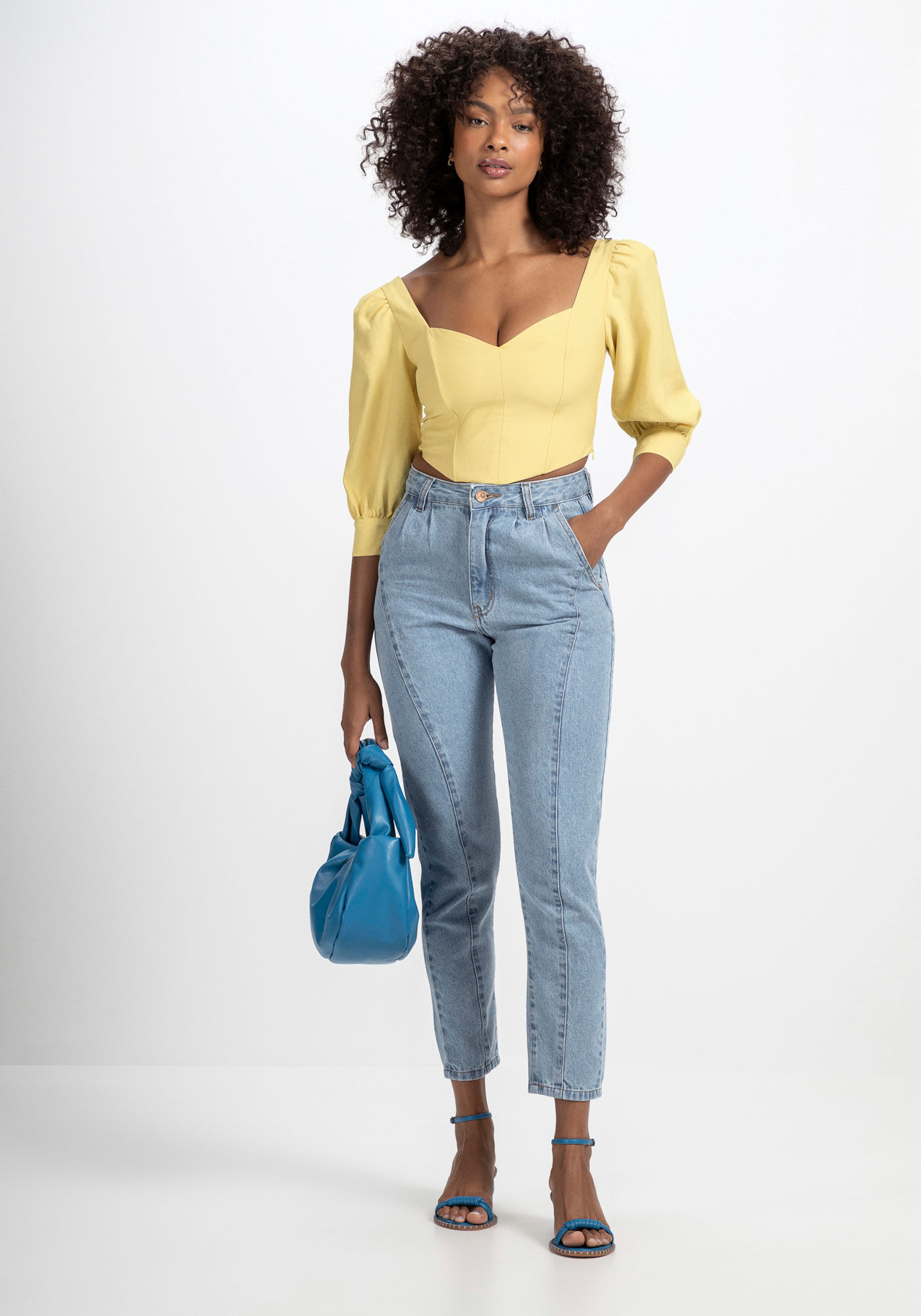 Blusa Cropped com Manga 3/4 Bufante, , large.