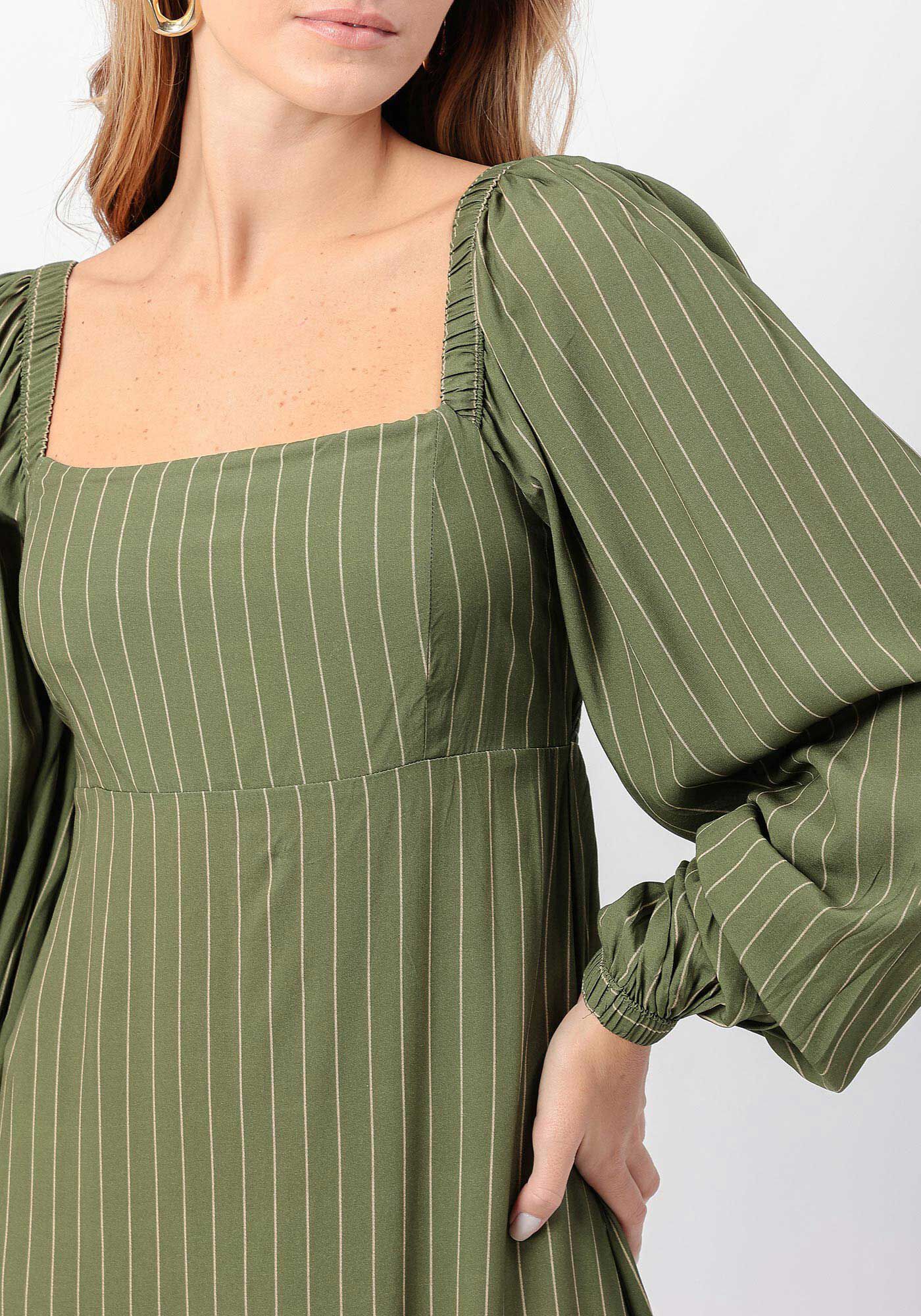 Vestido Midi Estampado com Manga Longa Bufante, , large.