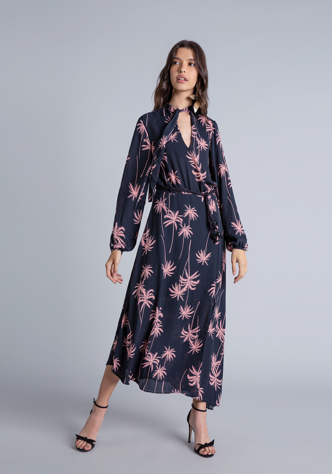 Vestido M&iacute;di Assim&eacute;trico Cinto, , large.