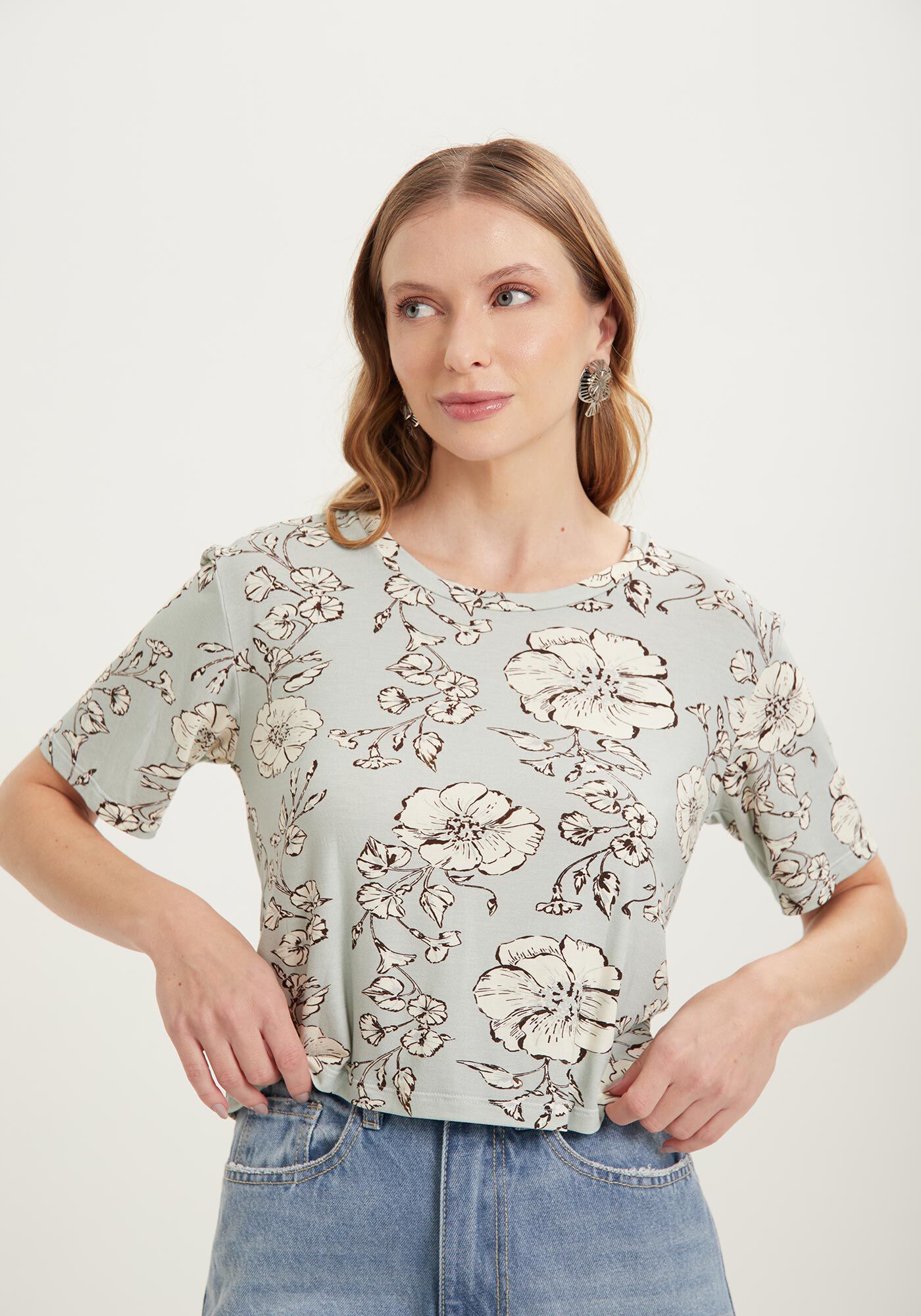Blusa Curta Estampada Em Malha De Viscose Respons&aacute;vel, , large.