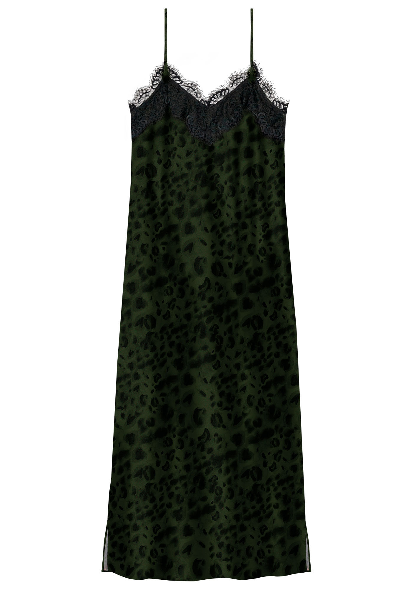Vestido Longo Slip Estampado em Viscose com Renda, , large.