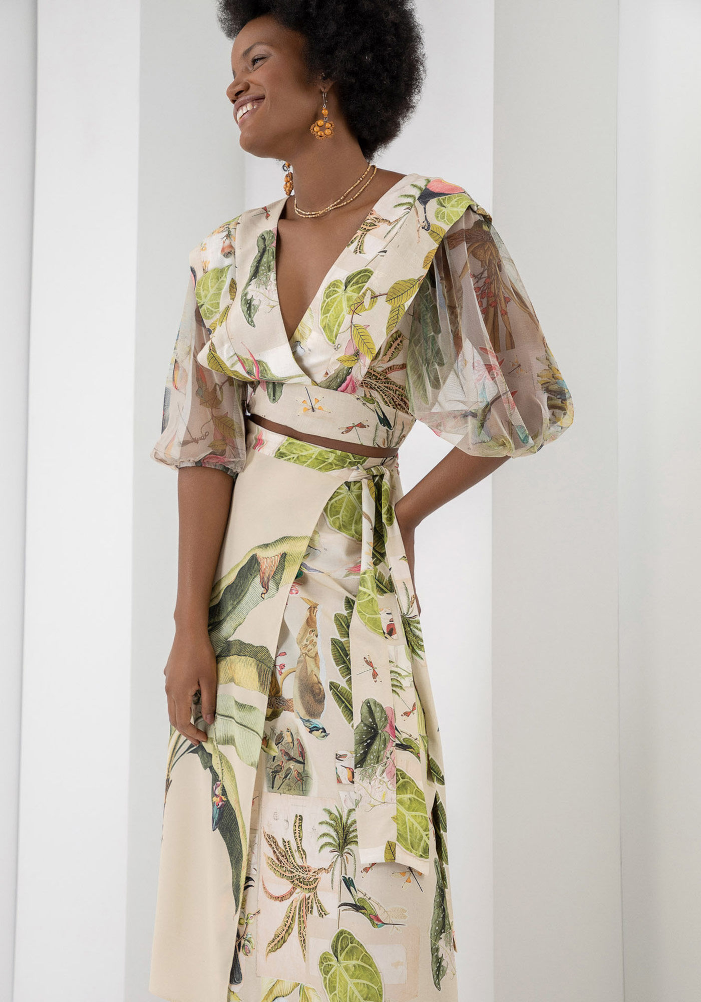 Saia Midi Transpassada Estampada, , large.