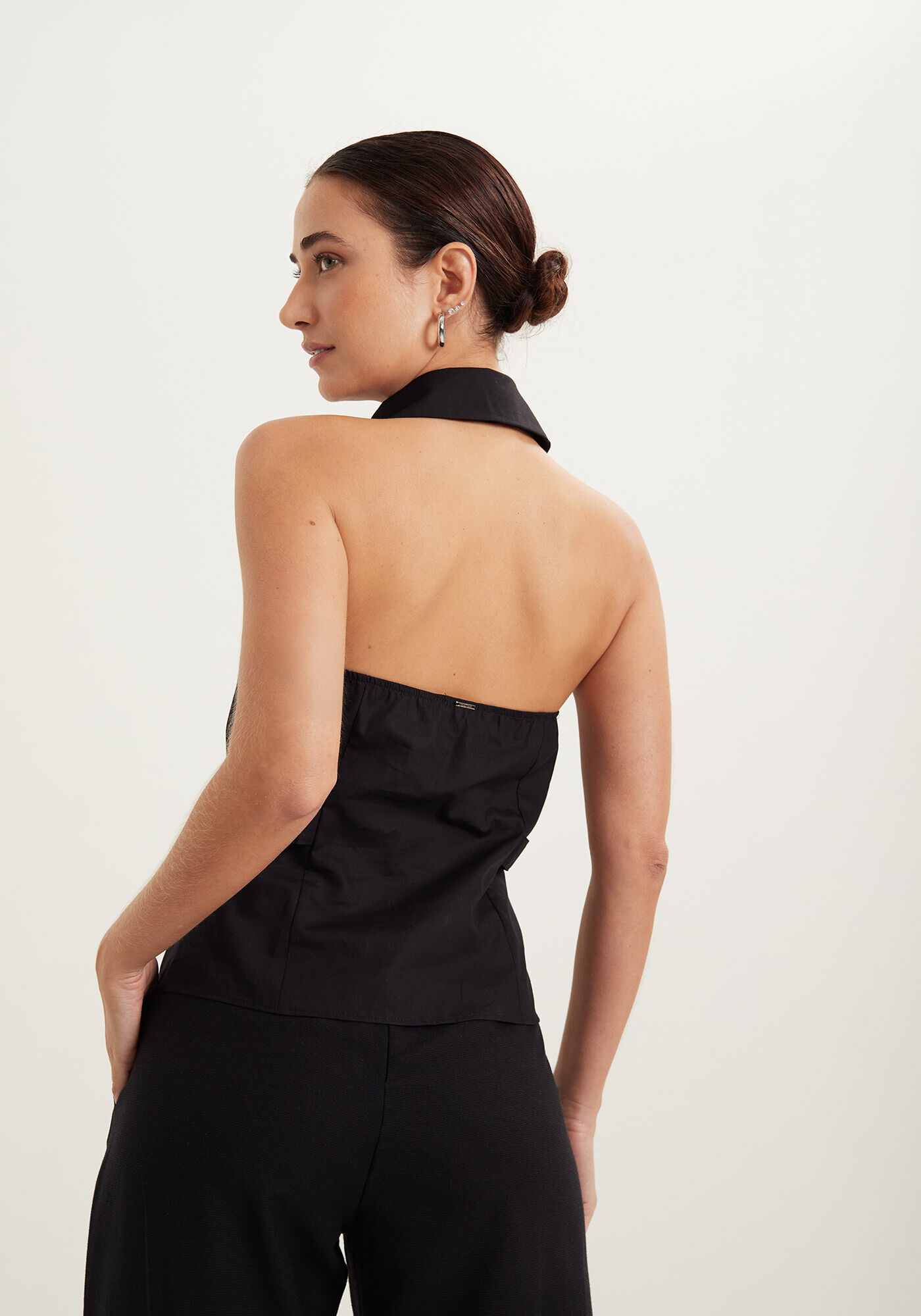 Blusa Sem Mangas Em Algod&atilde;o Com Bot&otilde;es E Gola Camisa, , large.