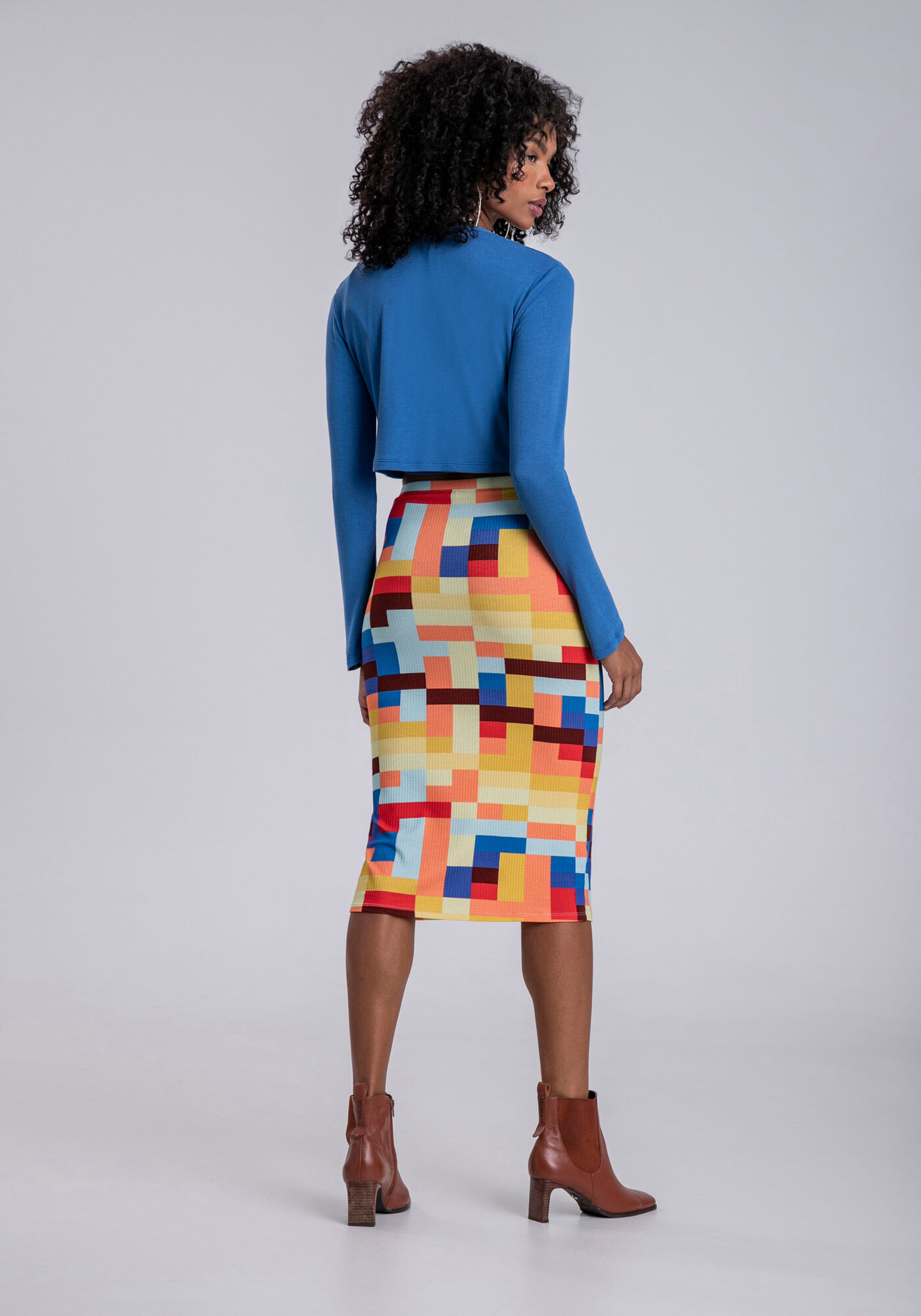 Cardigan Cropped em Malha Canelada com Blusa, , large.