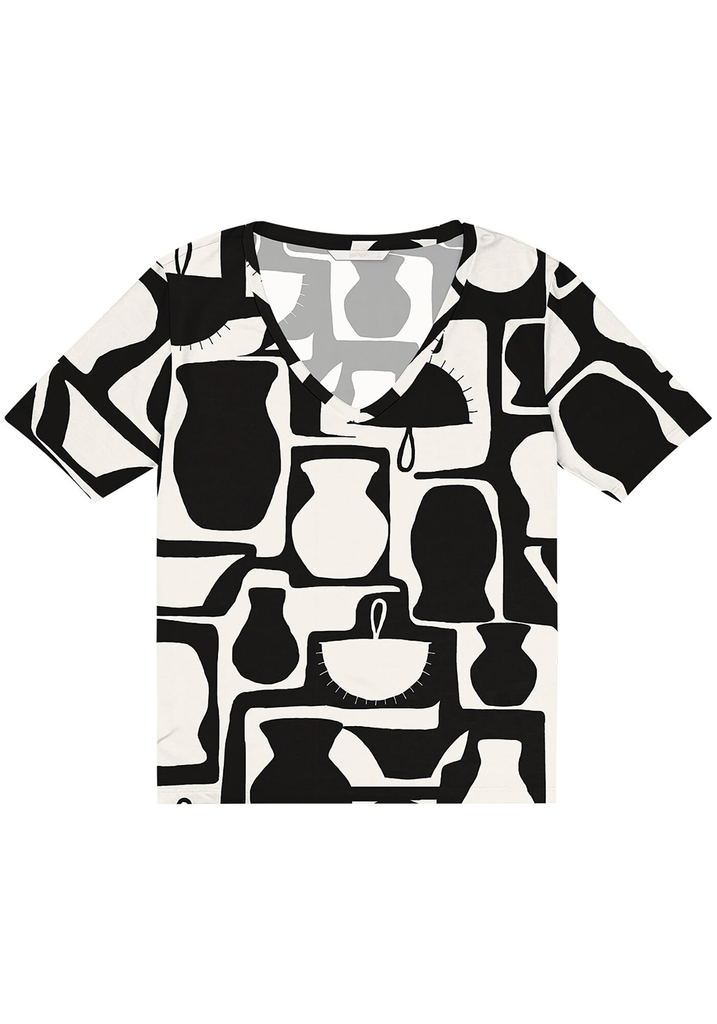 Blusa Manga Curta Estampada com Decote V, , large.