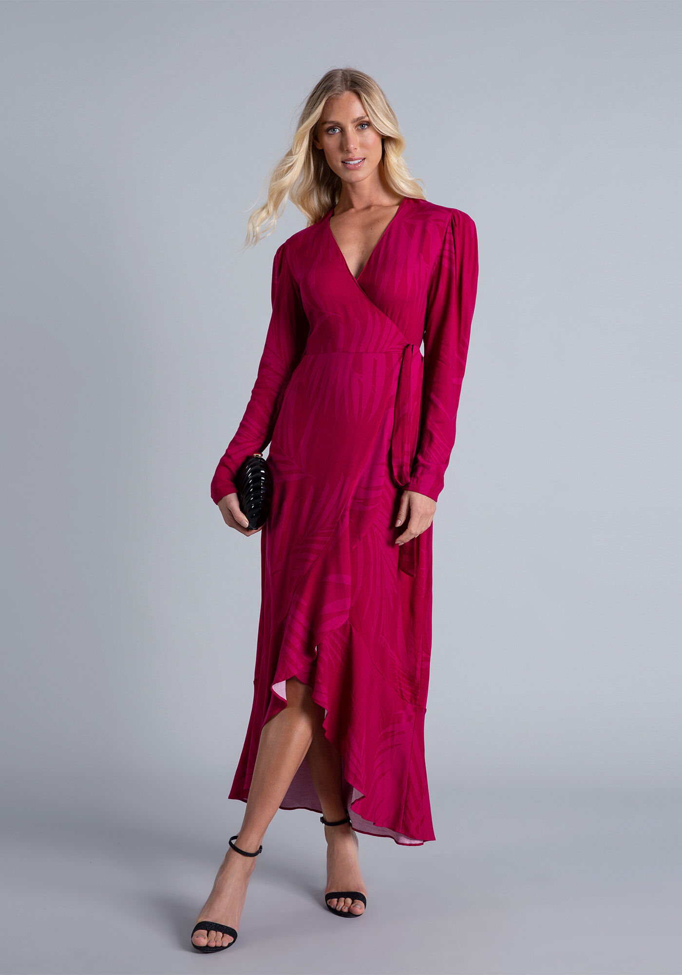 Vestido longo transpassado manga longa discount