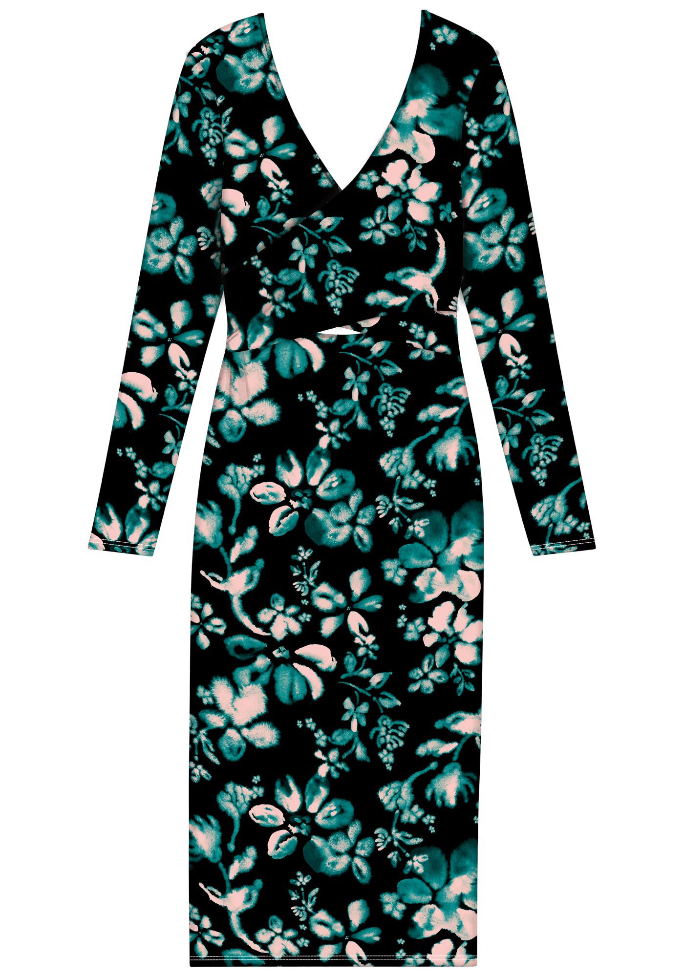 Vestido Estampado Midi Em Malha Canelada Com Recorte Frontal, , large.