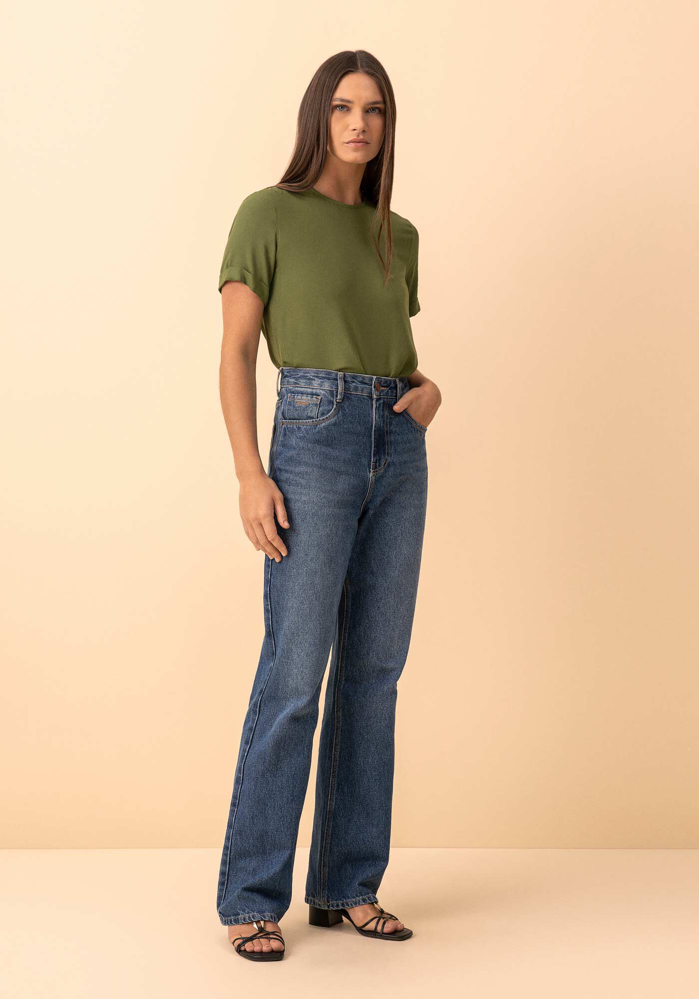 Blusa De Mangas Curtas Com Bordado Localizado Essential, VERDE FLORENA, large.