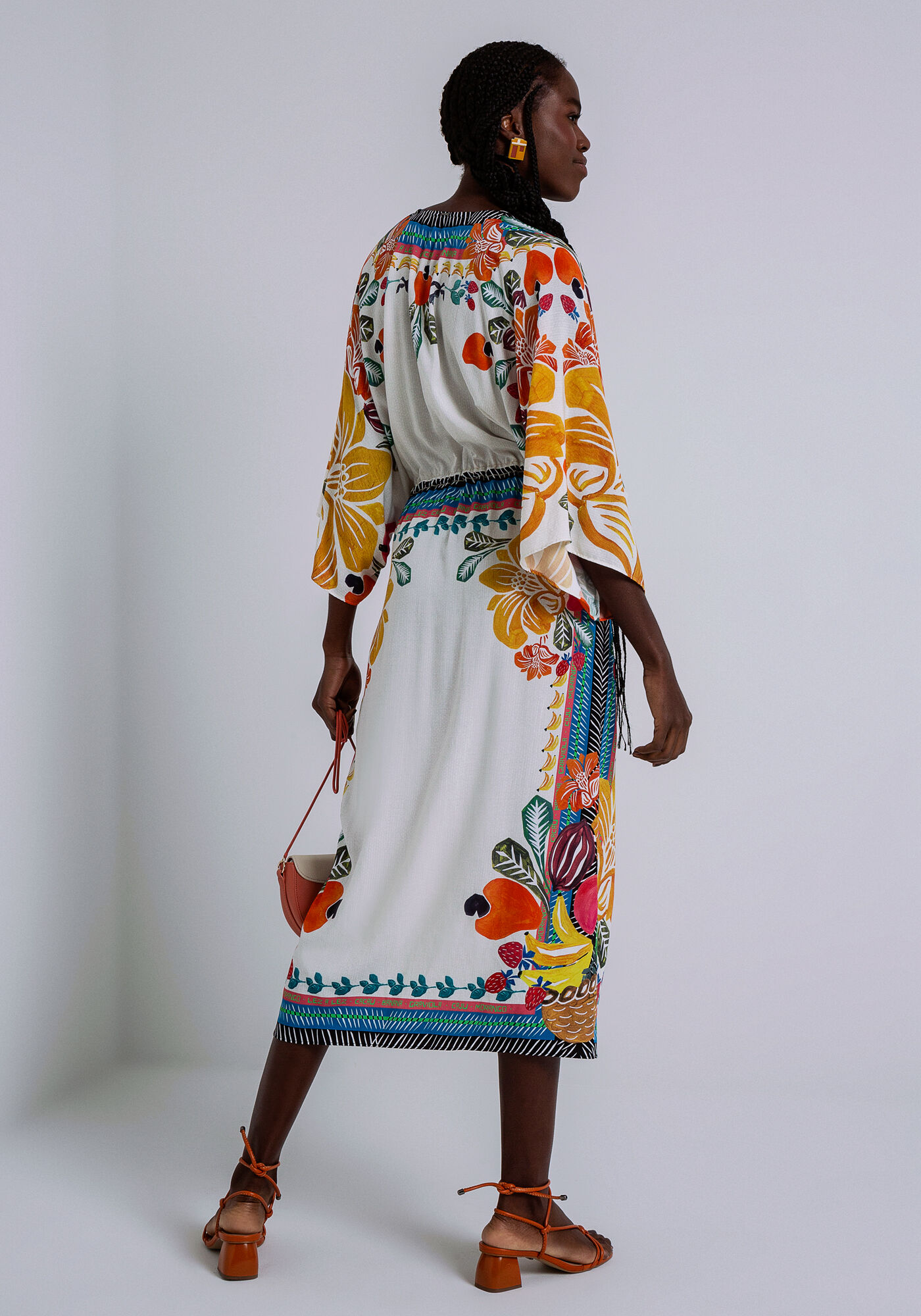 Vestido Mangas 3/4 Midi em Viscose Amplo, GRAVIOLA, large.