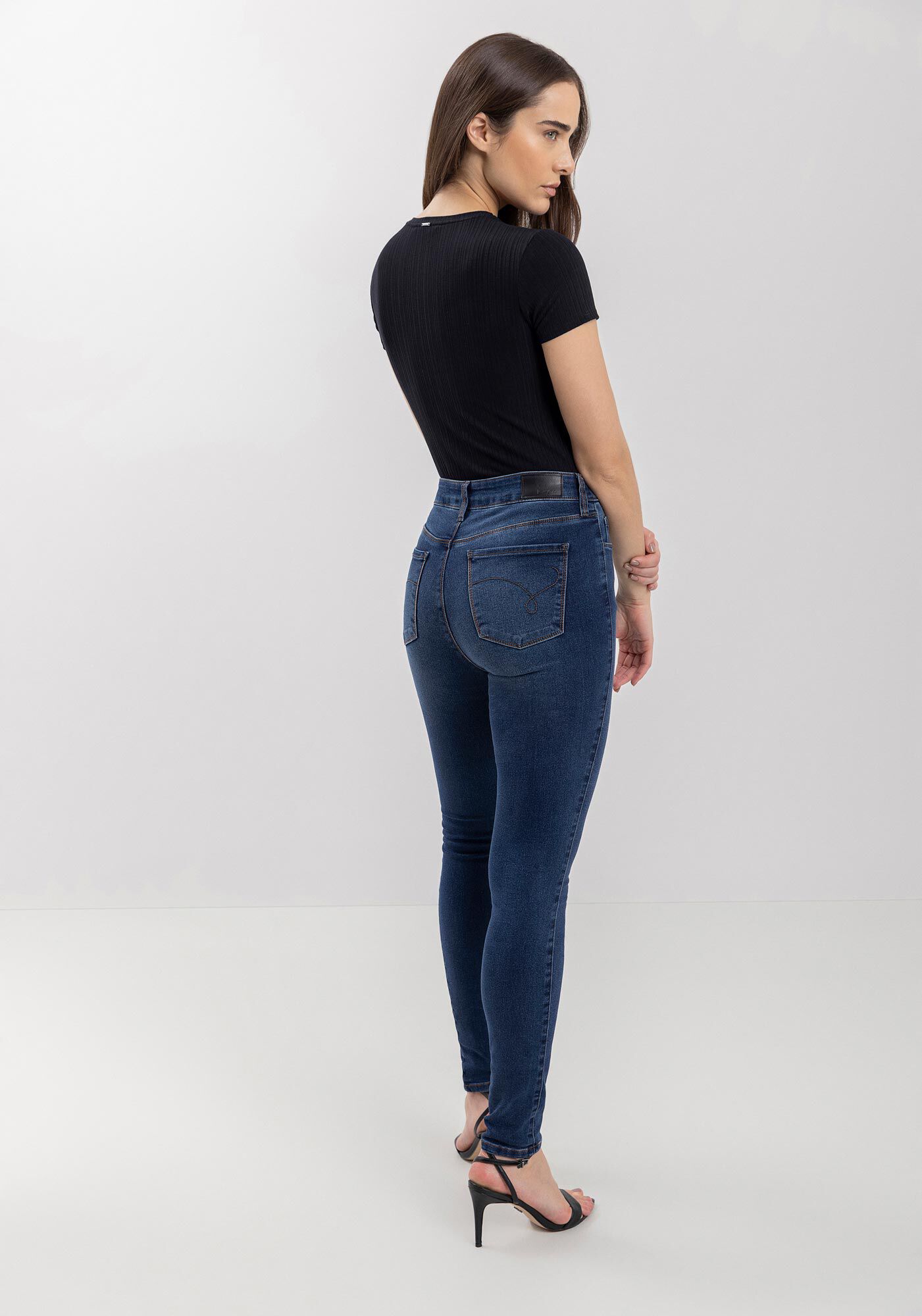 Cal&ccedil;a Skinny Jeans Com Bolsos E Cintura Alta, JEANS, large.