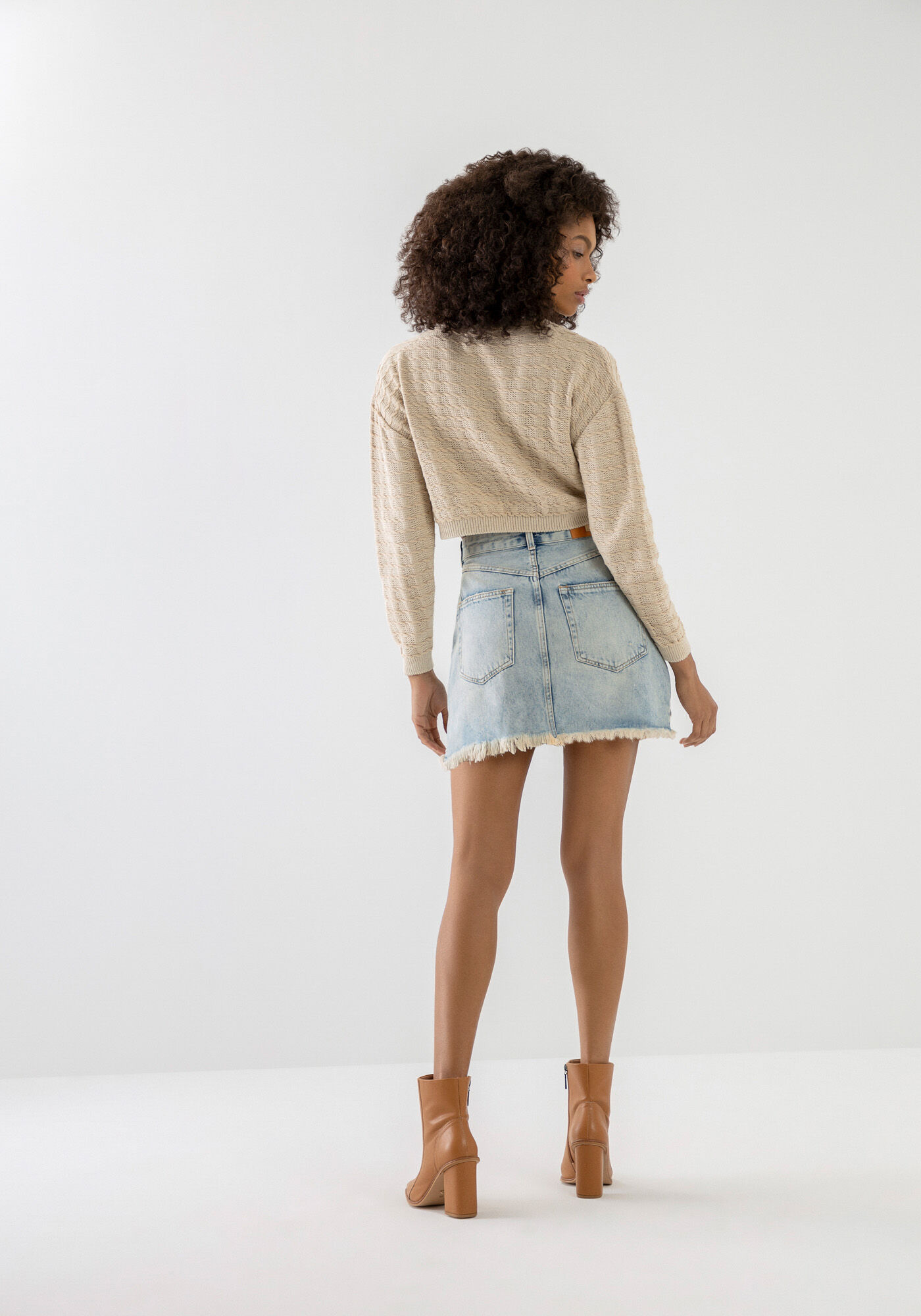 Saia jeans destroyed cintura alta sales