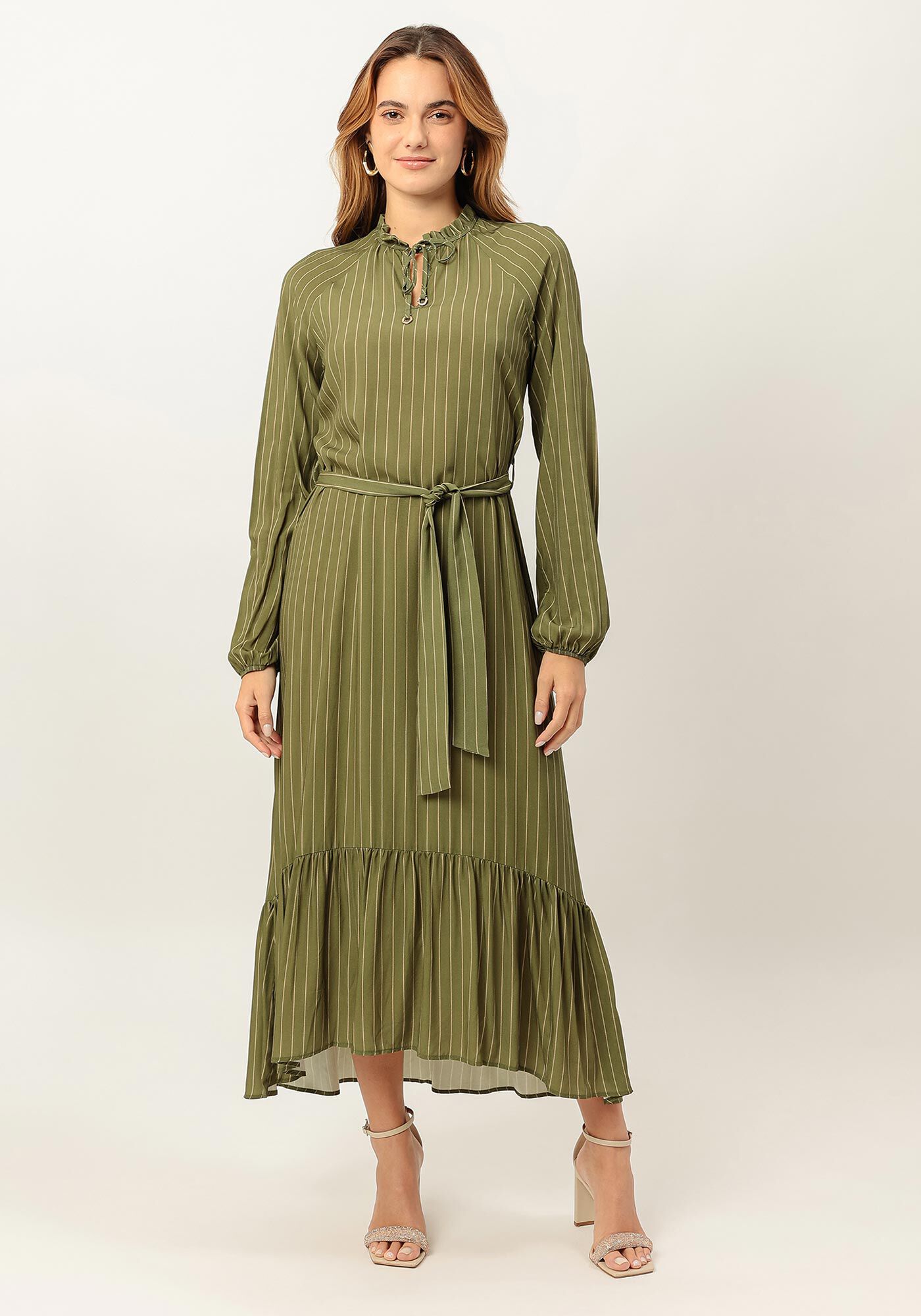 Vestido Midi Estampado em Viscose com Faixa, , large.