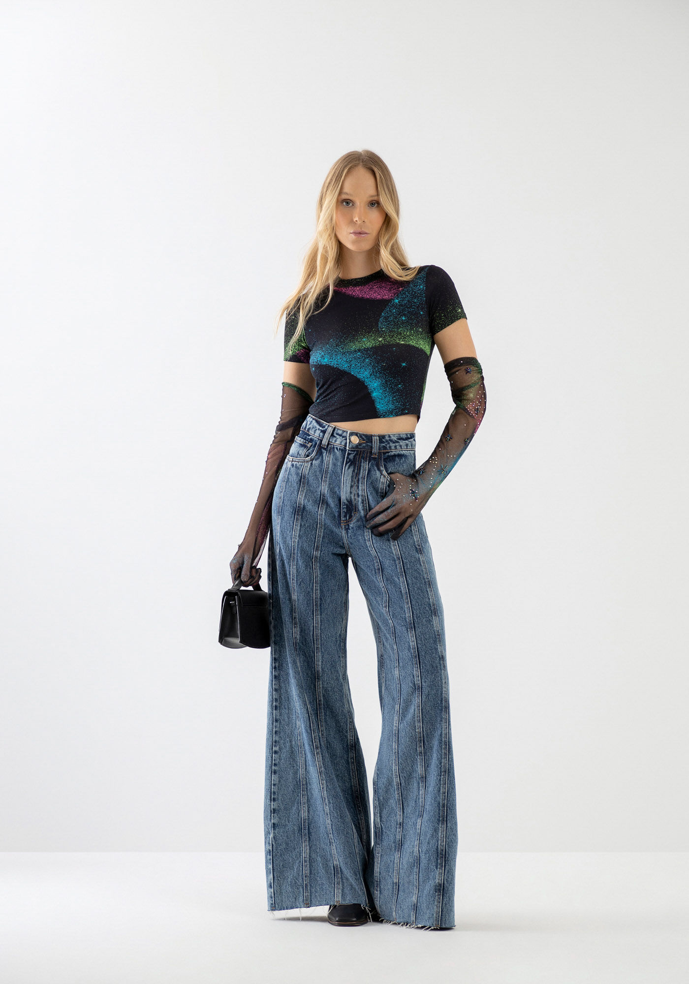 Blusa Cropped Justa em Malha Estampada, , large.