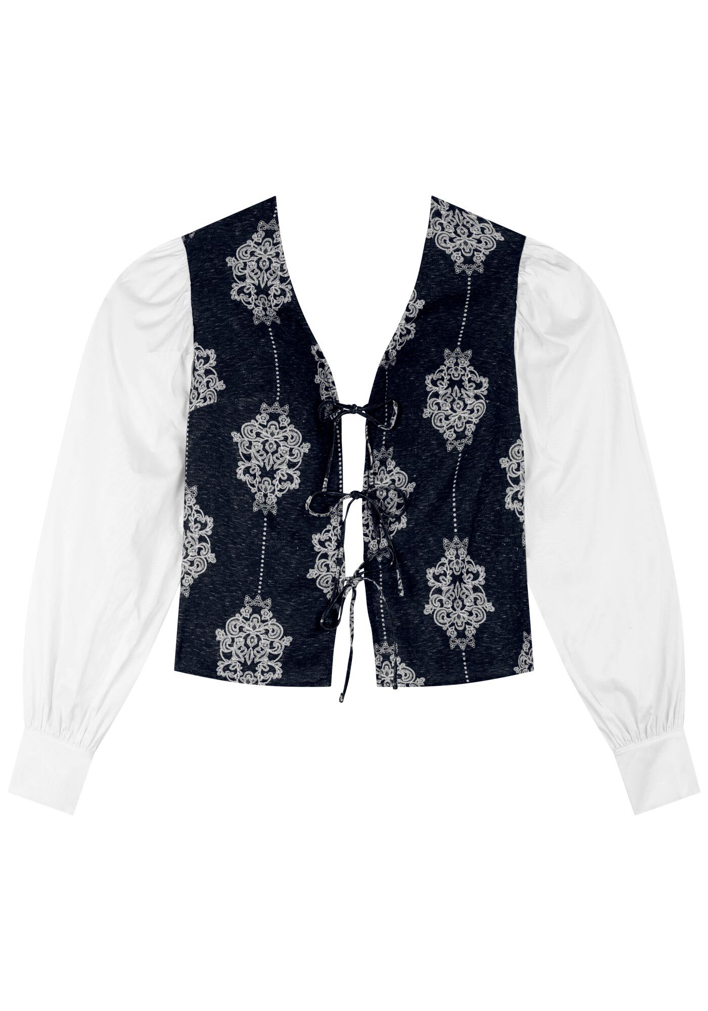 Camisa De Mangas Bufantes Com Amarra&ccedil;&otilde;es Frontais, , large.