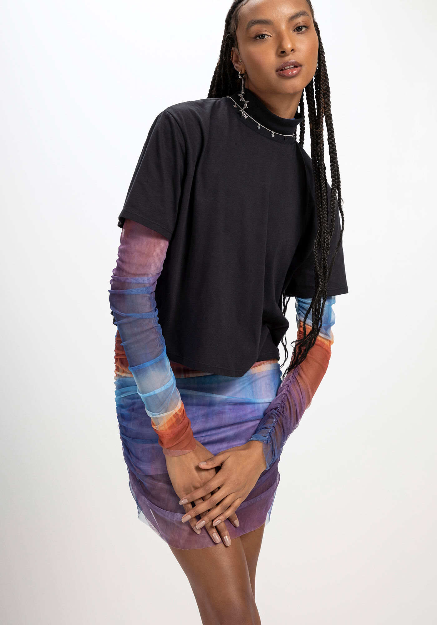 T-shirt Basic em Malha com Gola Alta, , large.