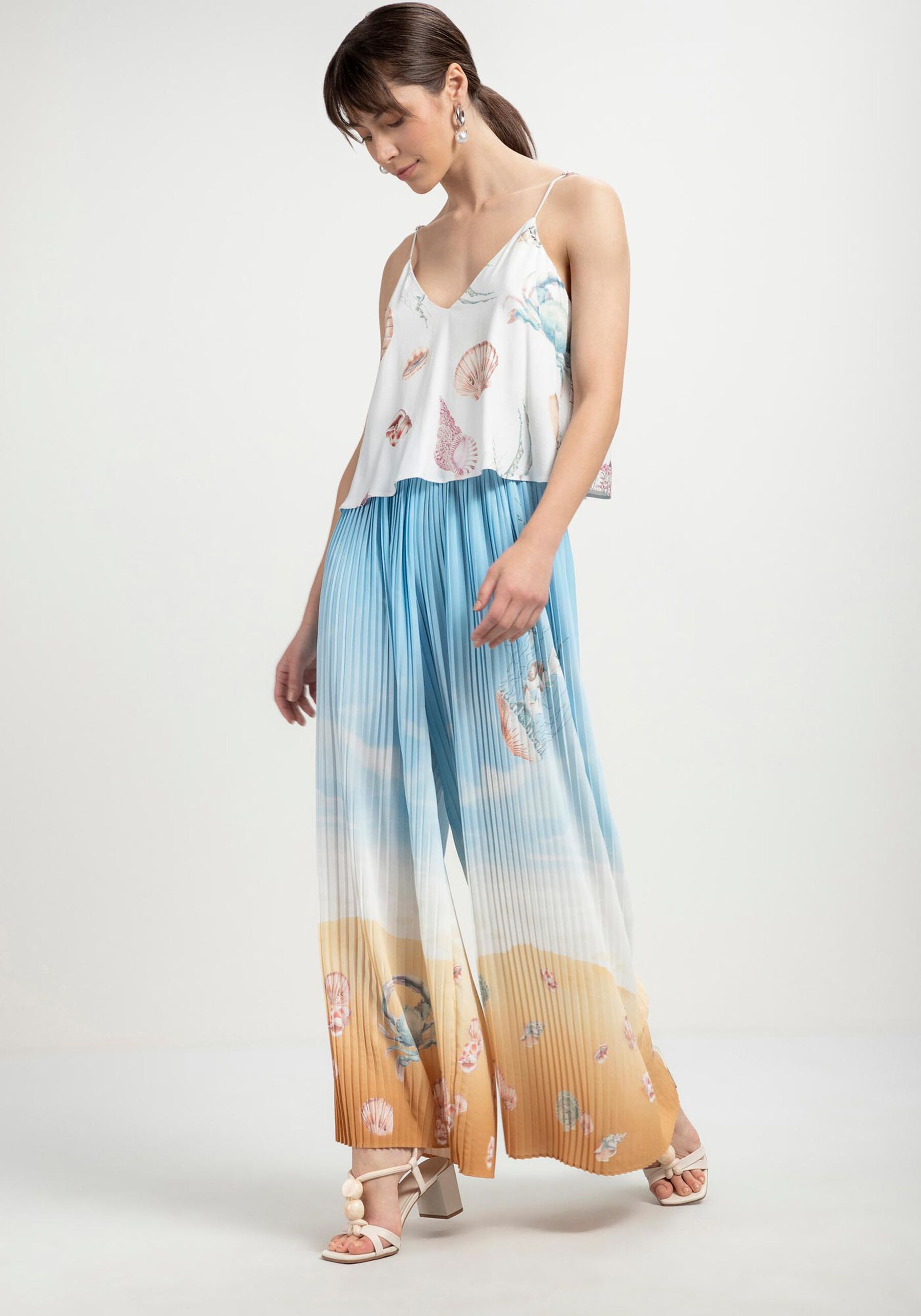 Blusa com Alça Estampada em Crepe, MILLOR. Blusa com Alça Estampada em Crepe, MILLOR, large.
