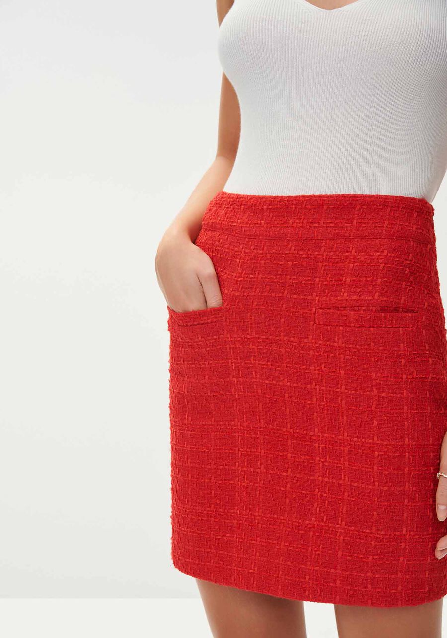 Saia Curta Cintura Alta em Tweed, . Saia Curta Cintura Alta em Tweed, , large.