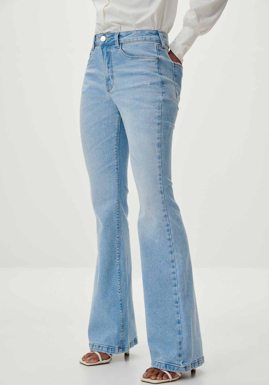 Calça Jeans Flare Estonada com Cintura Alta, JEANS, large.