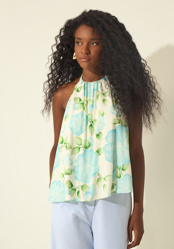 Blusa Estampada Frente Única Com Amarração, AQUARELA BEGE. Blusa Estampada Frente Única Com Amarração, AQUARELA BEGE, large.