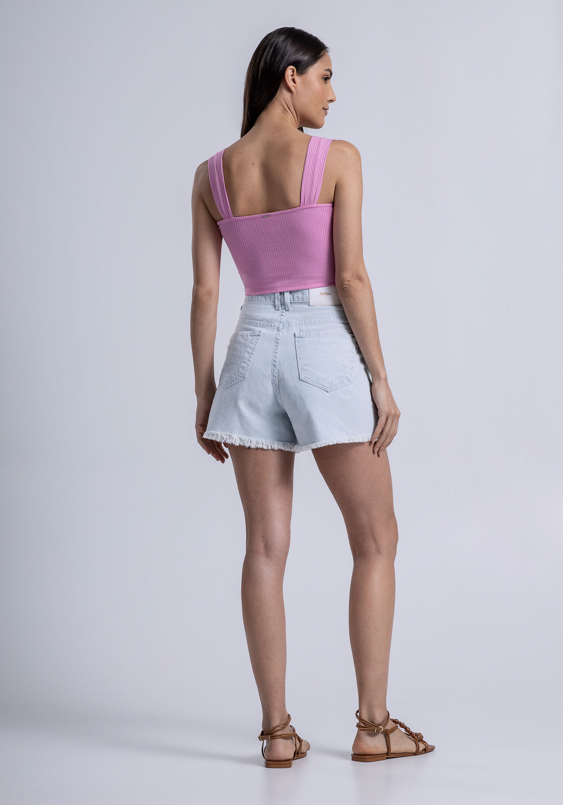 Blusa com Alças Canelada Cropped, ROSA FABULOUS. Blusa com Alças Canelada Cropped, ROSA FABULOUS, large.
