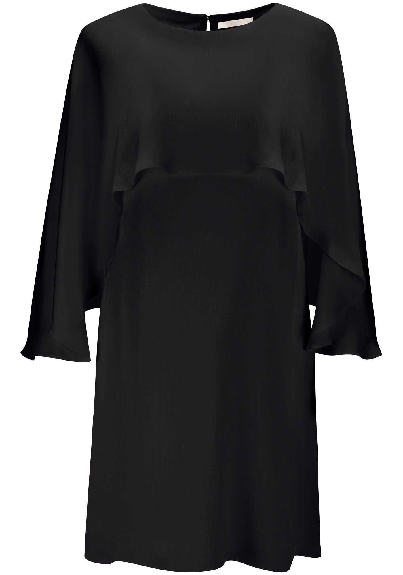 Vestido Curto M&aacute;xi Recorte Capa com Leve Acetinado, , large.