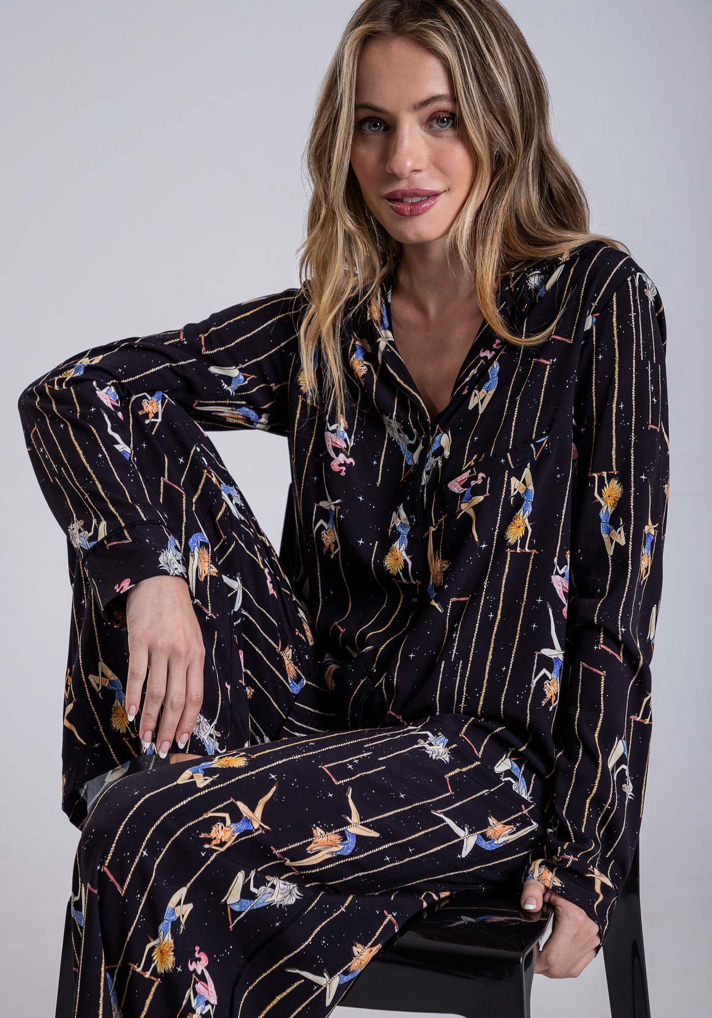 Conjunto Camisa e Cal&ccedil;a em Viscose Estampado, , large.