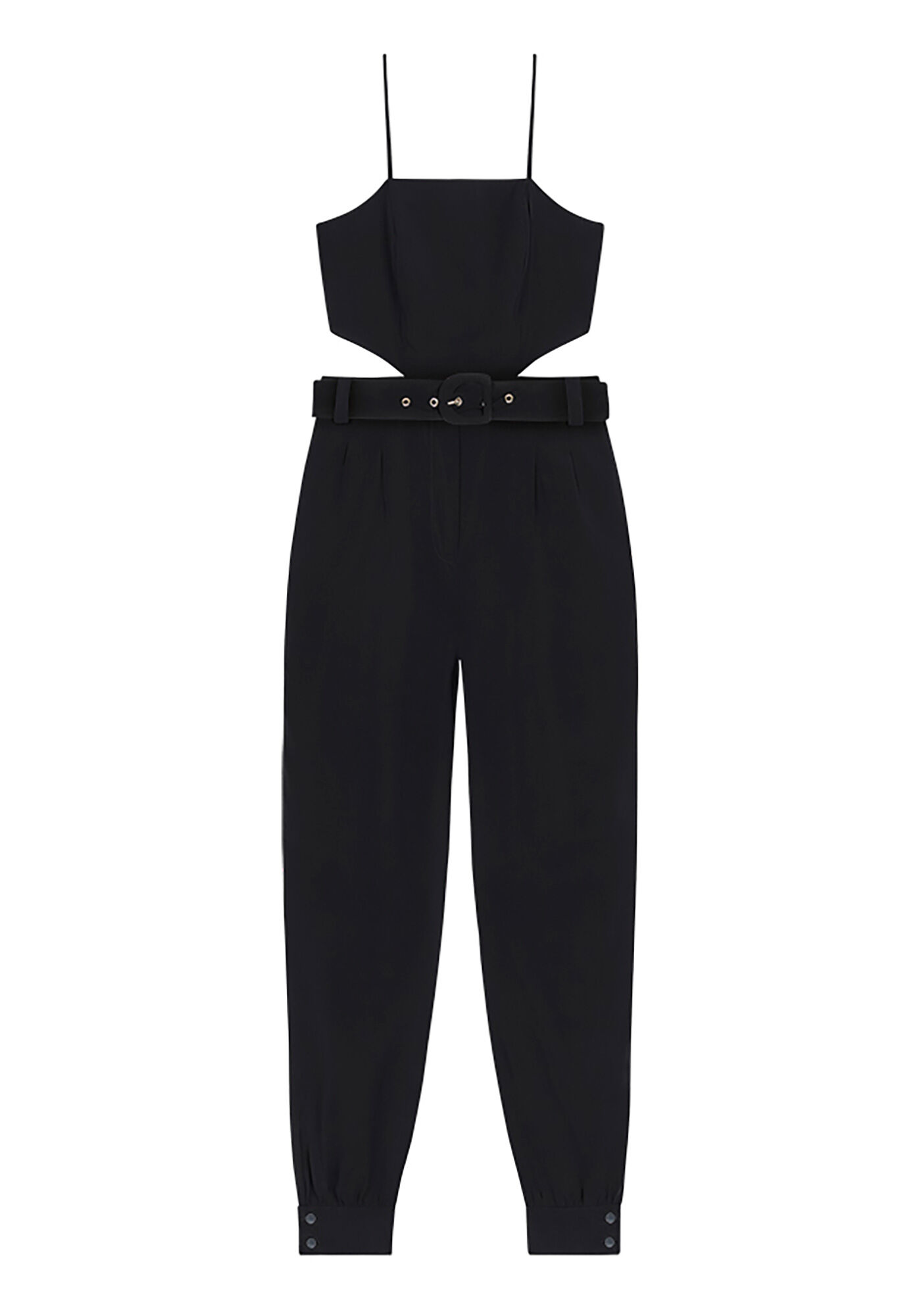 Macac&atilde;o Longo Acetinado com Cut Out e Cinto, PRETO REATIVO, large.