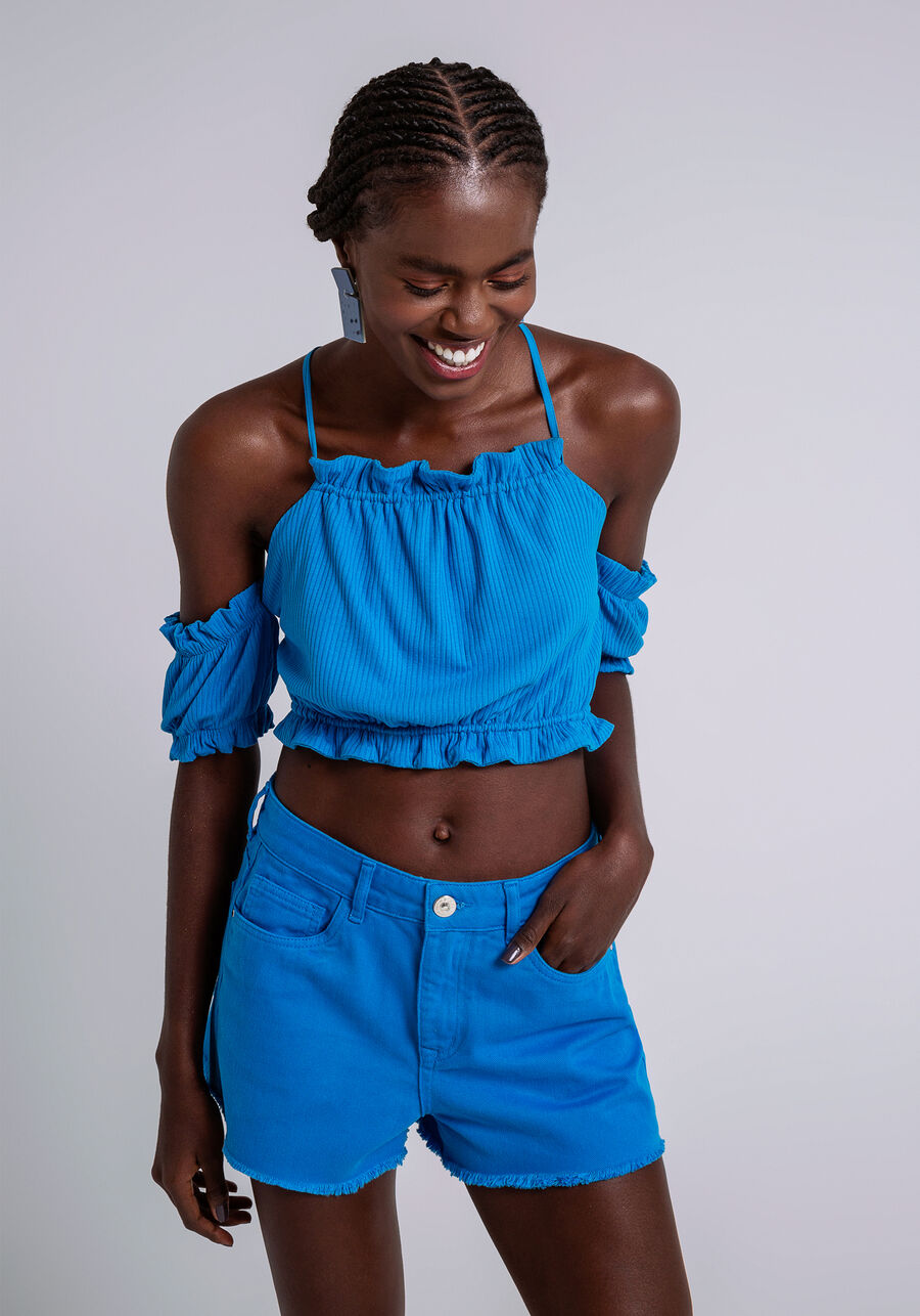 Blusa Cropped em Malha Canelada com Babados, . Blusa Cropped em Malha Canelada com Babados, , large.