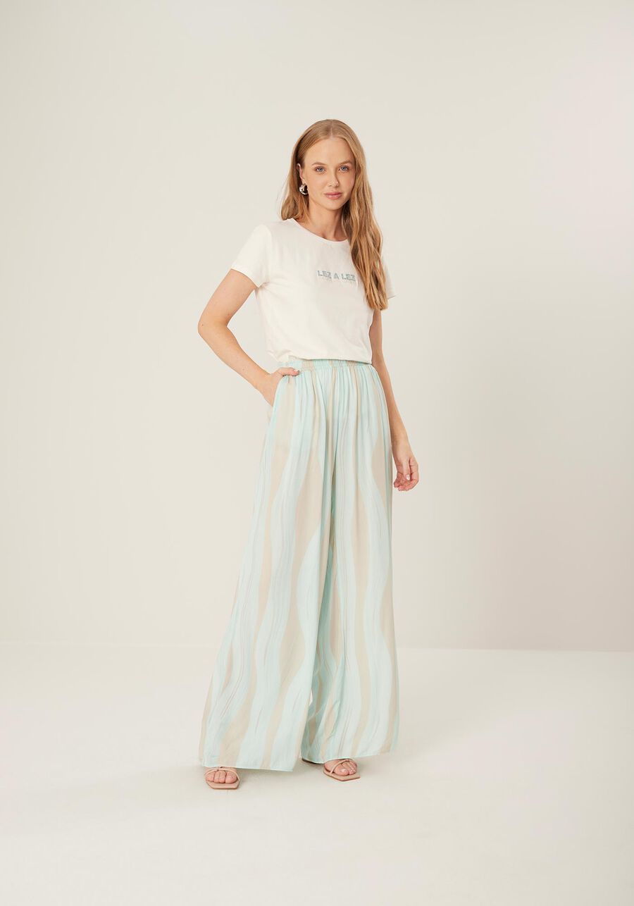 Calça Pantalona em Viscose Estampada com Elástico, . Calça Pantalona em Viscose Estampada com Elástico, , large.