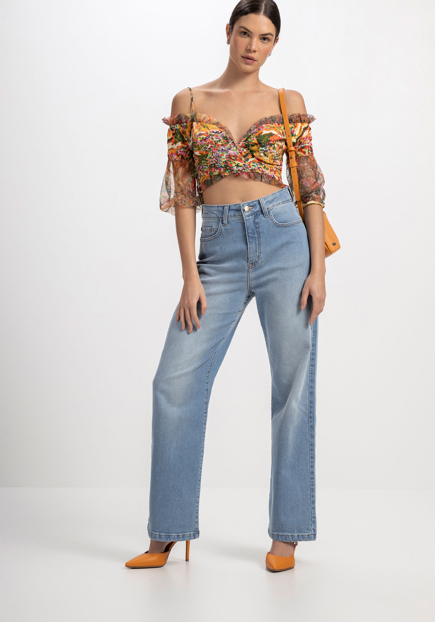 Cal&ccedil;a Jeans Wide Leg com Cintura Alta, , large.