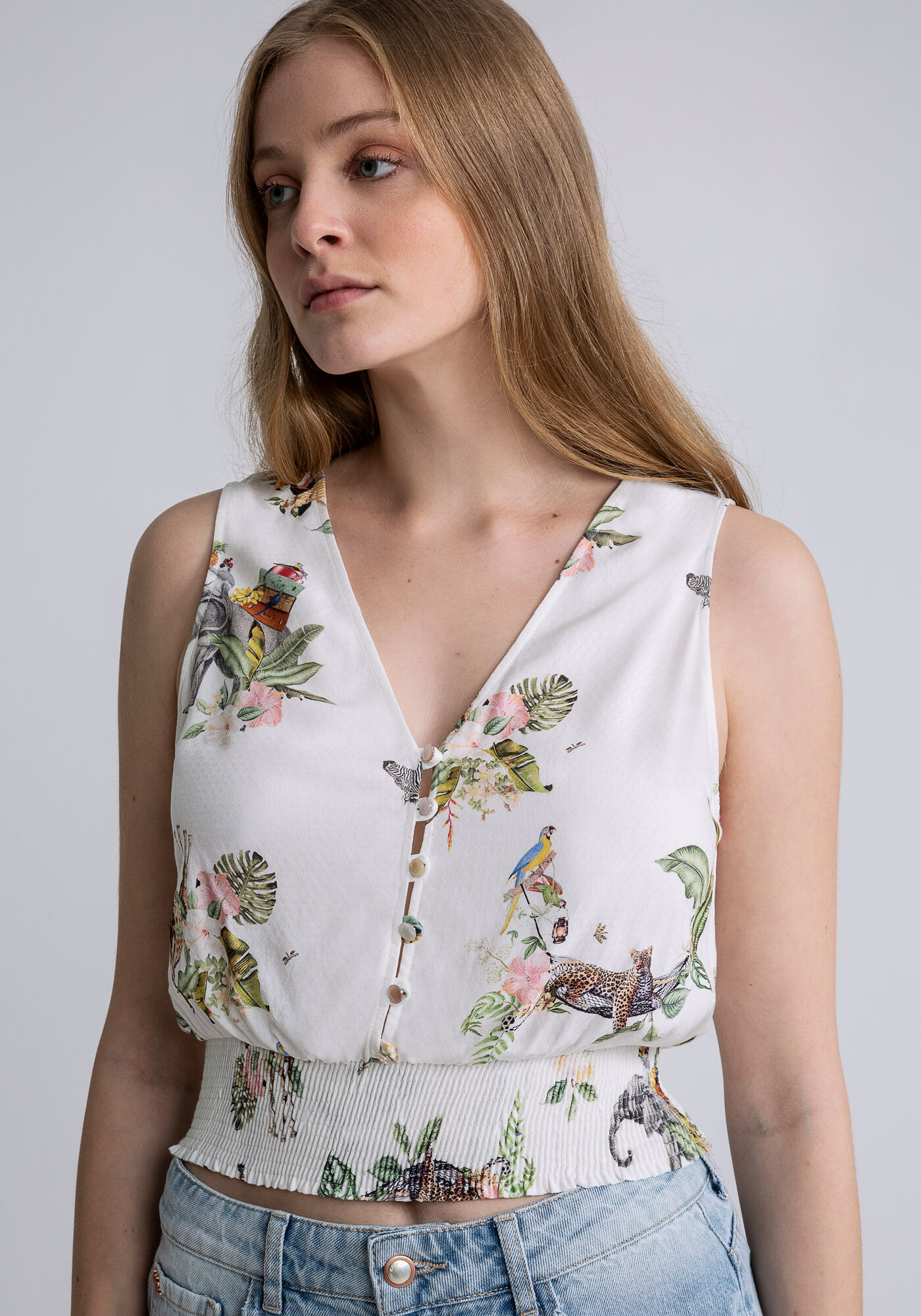 Blusa Cropped Lastex Barra Estampa, , large.