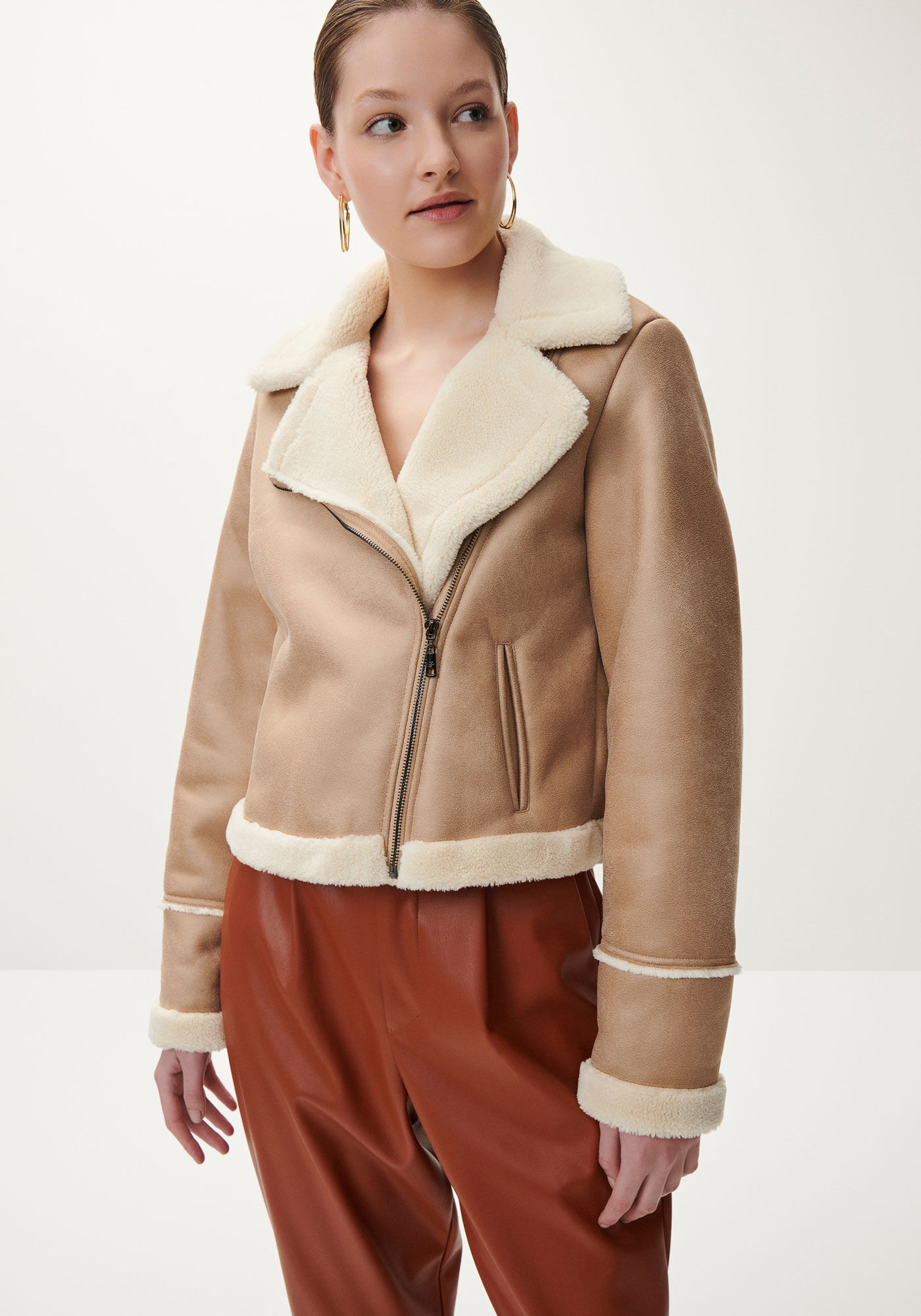 Jaqueta em Suede com Forro Pelo, BEGE BLUR, large.