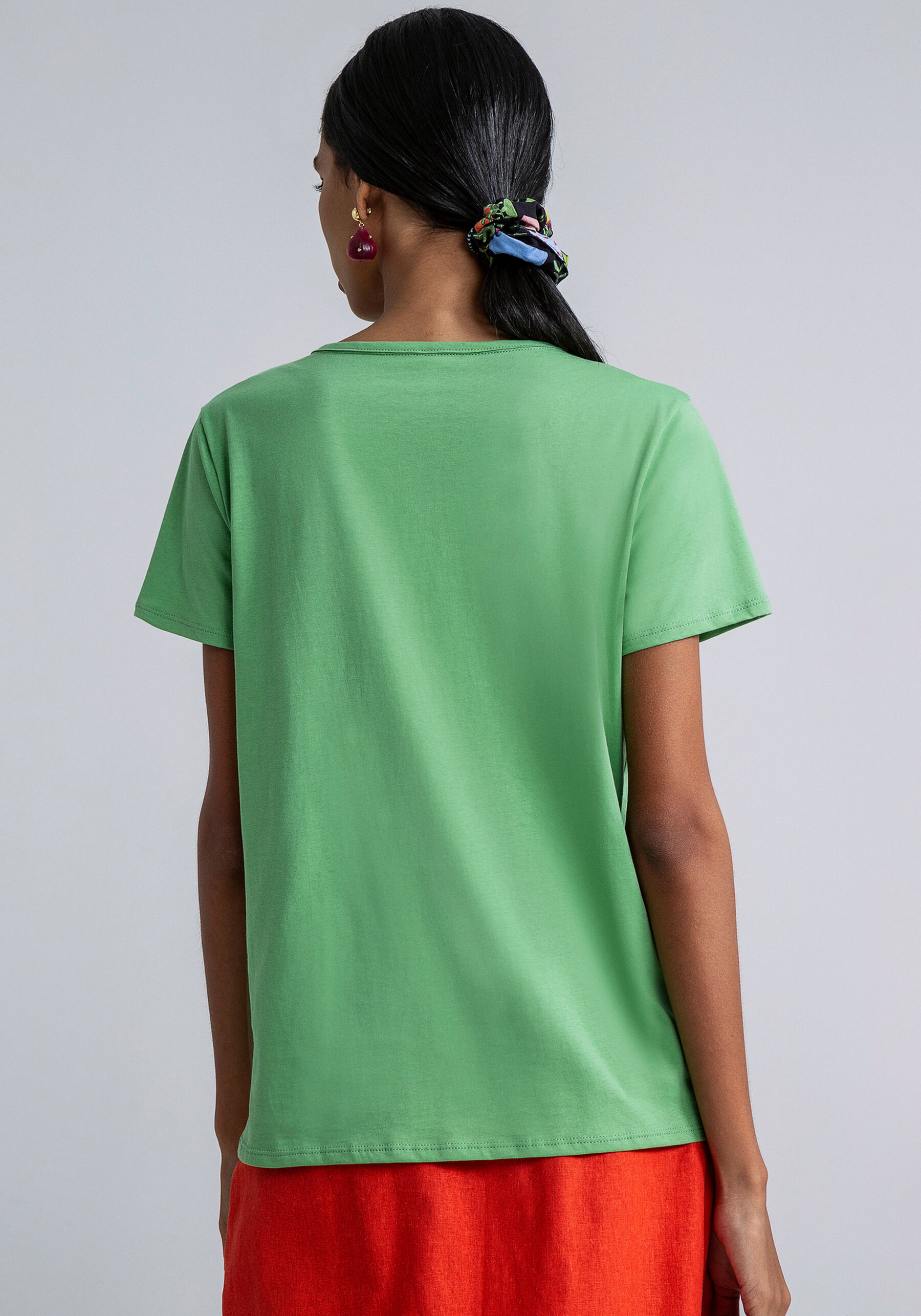 Blusa Estampada com Scrunchie, VERDE BETA. Blusa Estampada com Scrunchie, VERDE BETA, large.