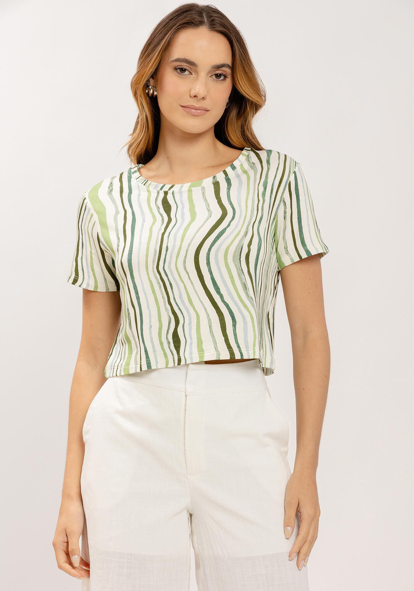 Blusa Cropped Manga Curta em Malha Estampada, , large.