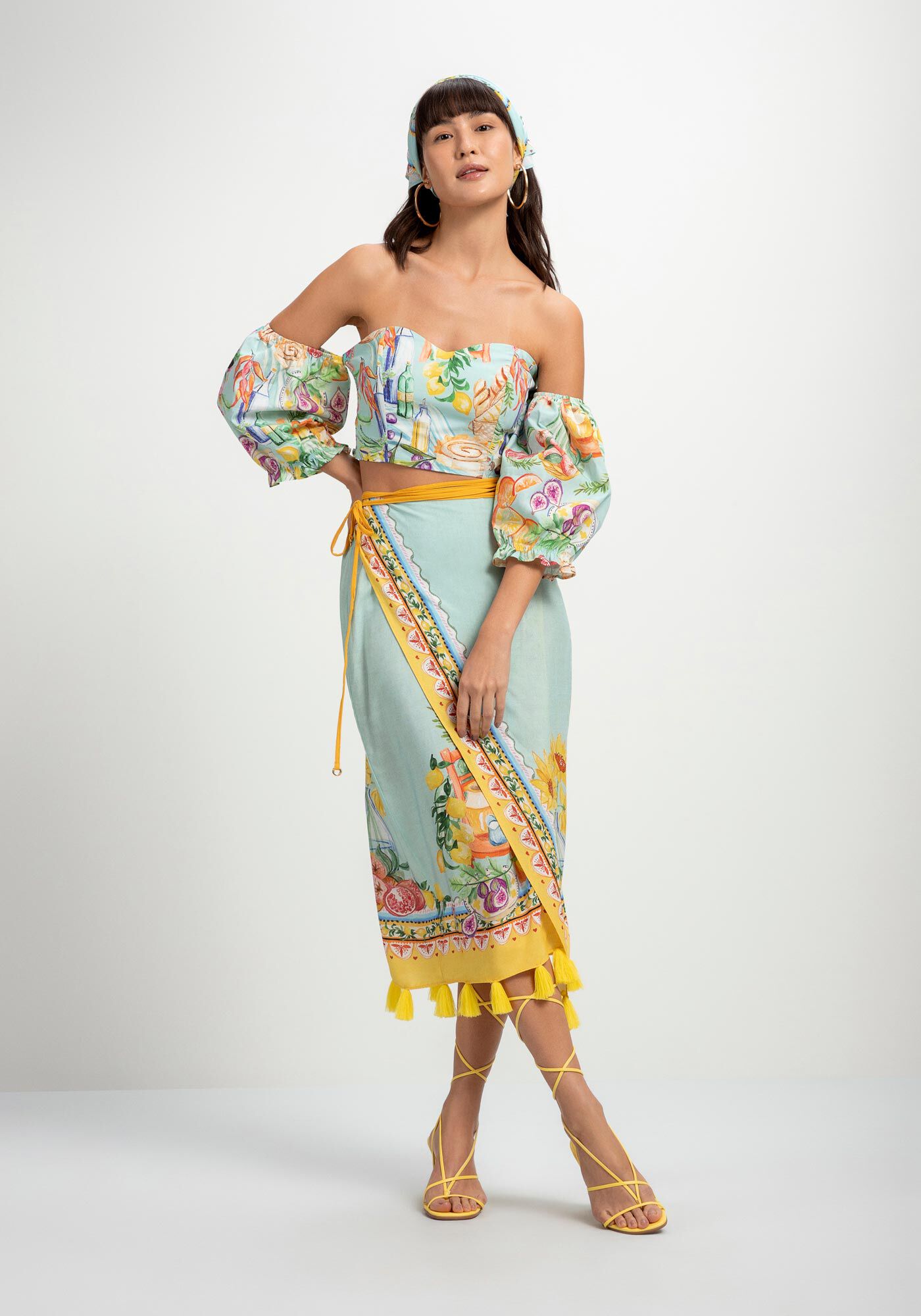 Saia Midi Transpassada em Viscose com Franjas, DESAYUNO, large.