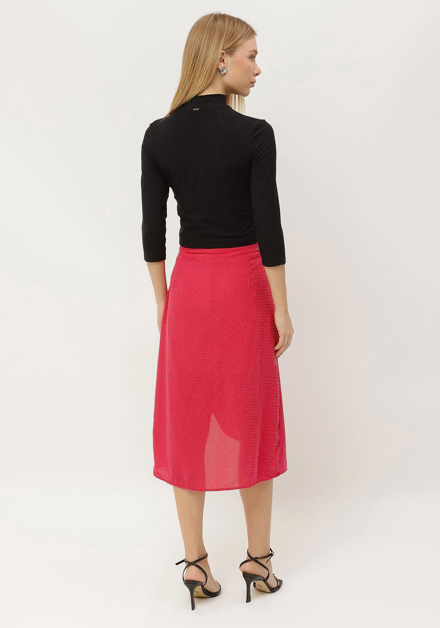 Blusa Manga 3/4 Cropped Canelada com Gola Alta, , large.