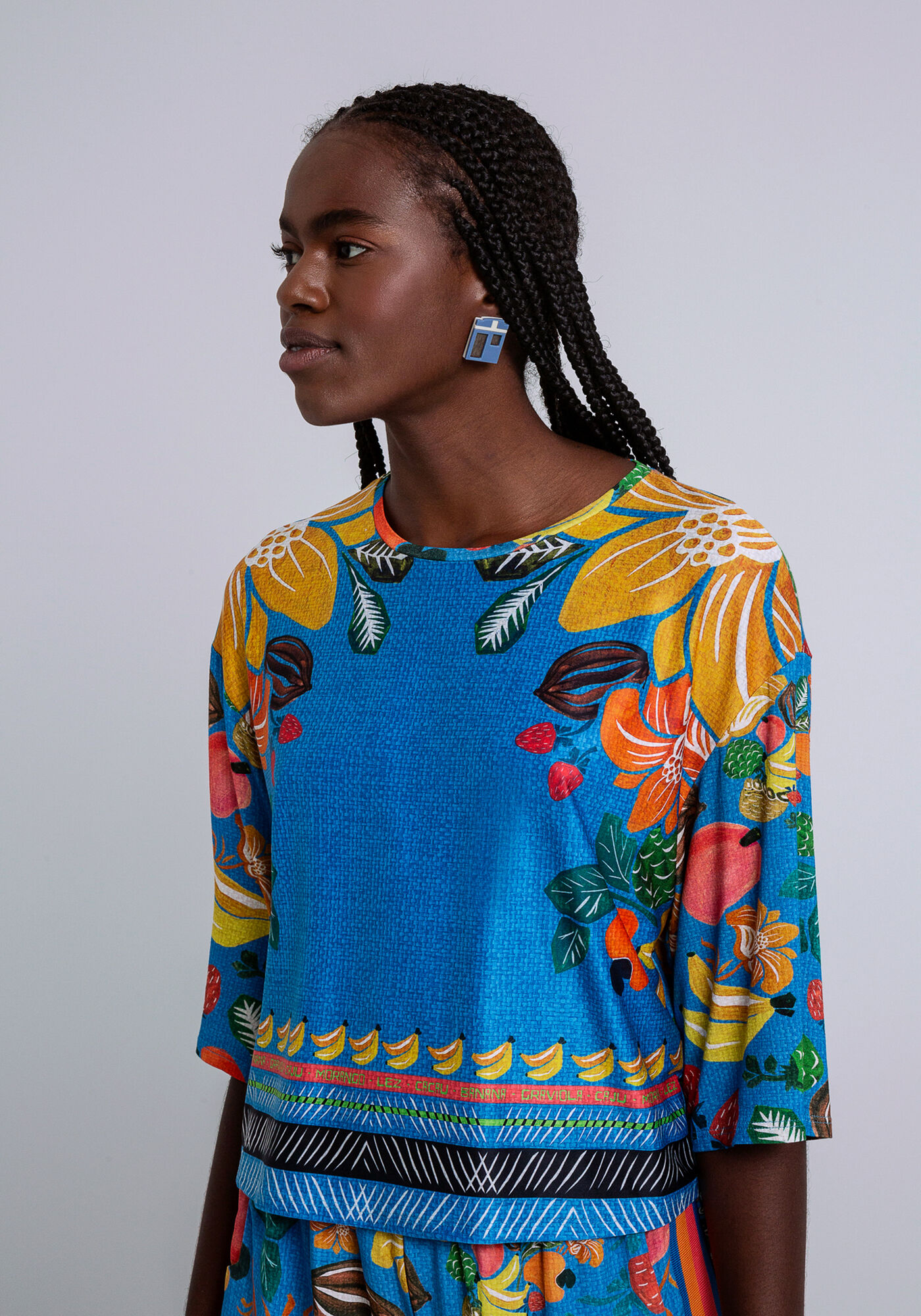 Blusa Manga Curta em Malha Estampada, GRAVIOLA, large.