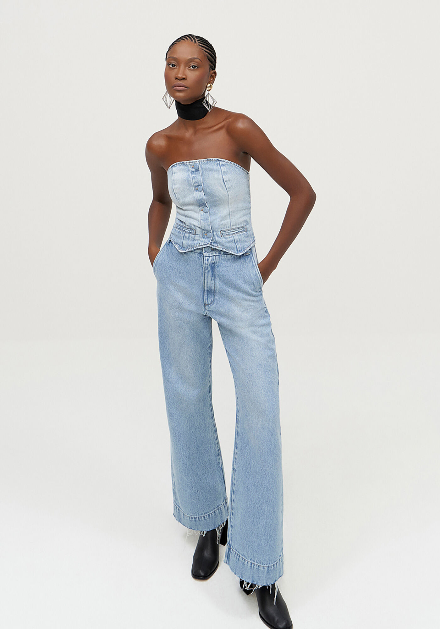 Blusa Jeans Corset Sem Al&ccedil;a, , large.