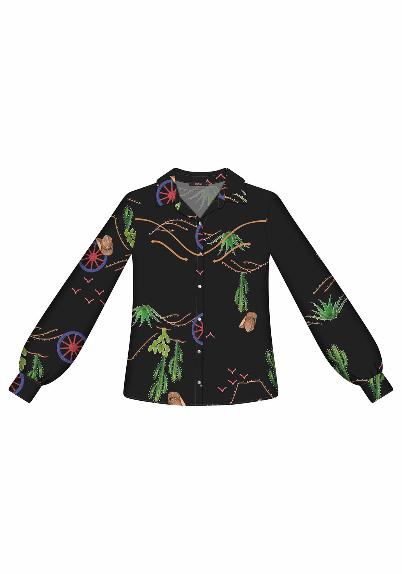 Camisa Manga Longa Bordado Tecido, , large.