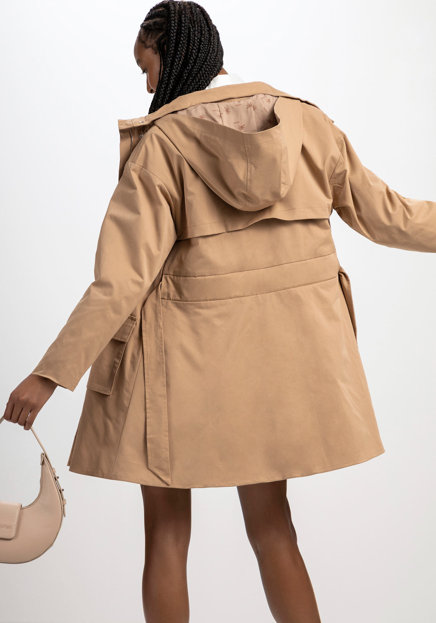 Sobretudo Bege com Capuz e Cinto, , large.